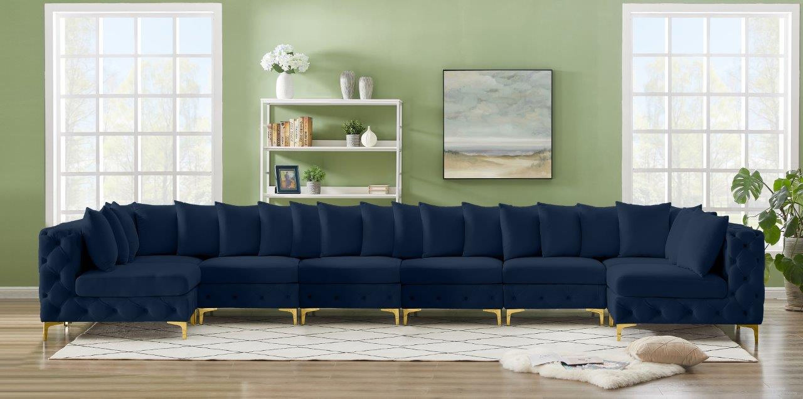 Tremblay Velvet 8 Piece Modular Sectional In Navy