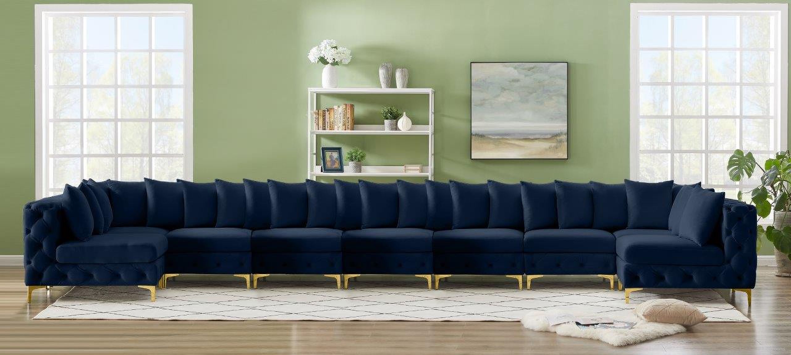 Tremblay Velvet 9 Piece Modular Sectional In Navy