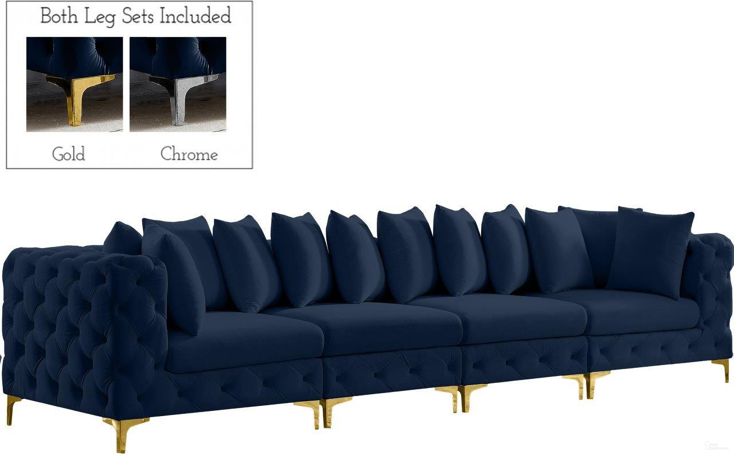Tremblay Velvet 4 Seater Modular Sofa with Arm Support In Navy