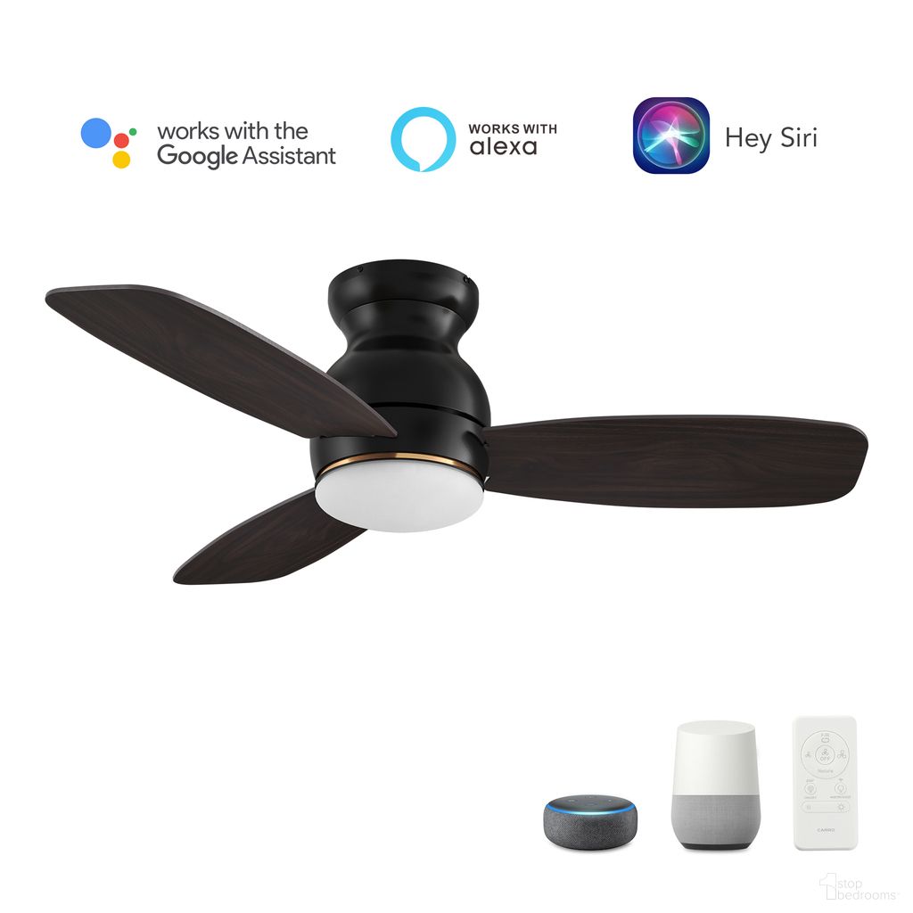 Trento 44 Inch 3-Blade Flush Mount Smart Ceiling Fan with LED Light and Remote In Walnut and Black