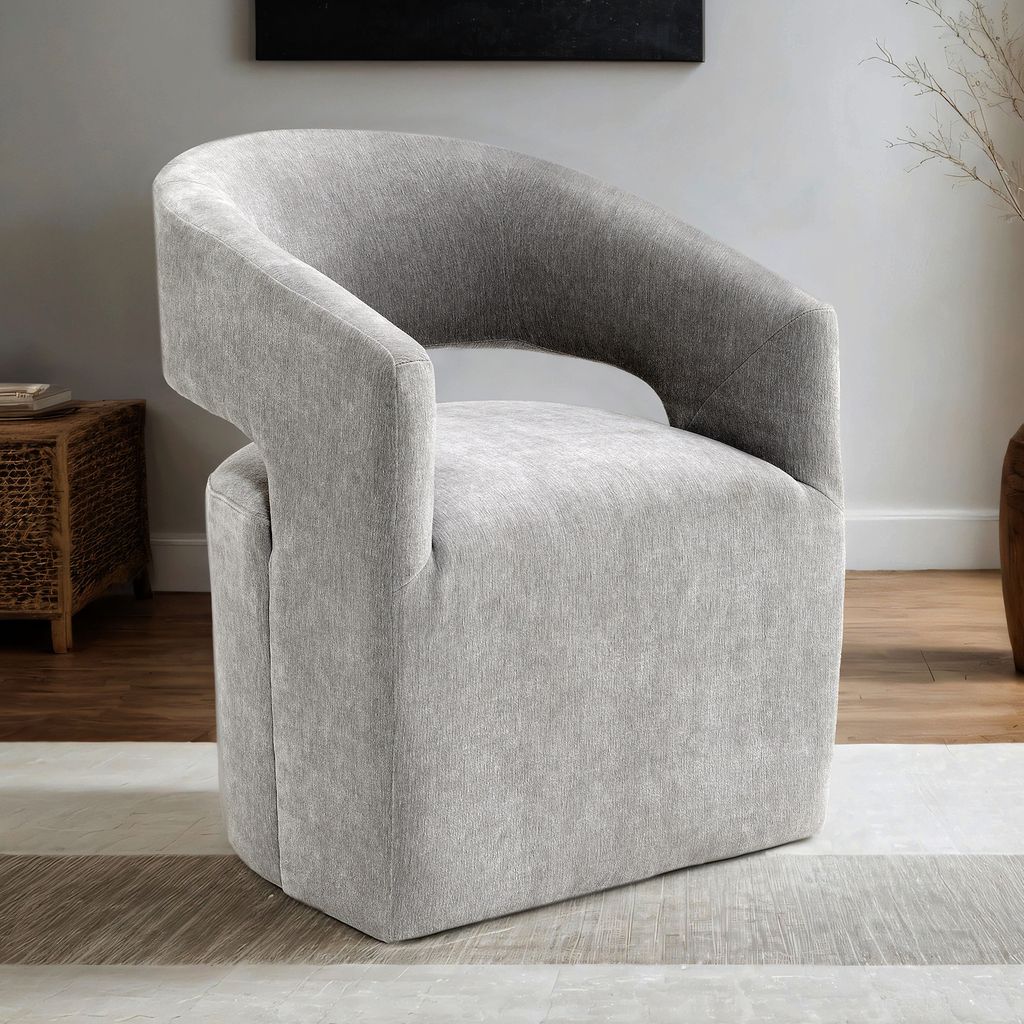Tresa Dining Arm Chair with Casters In Light Gray
