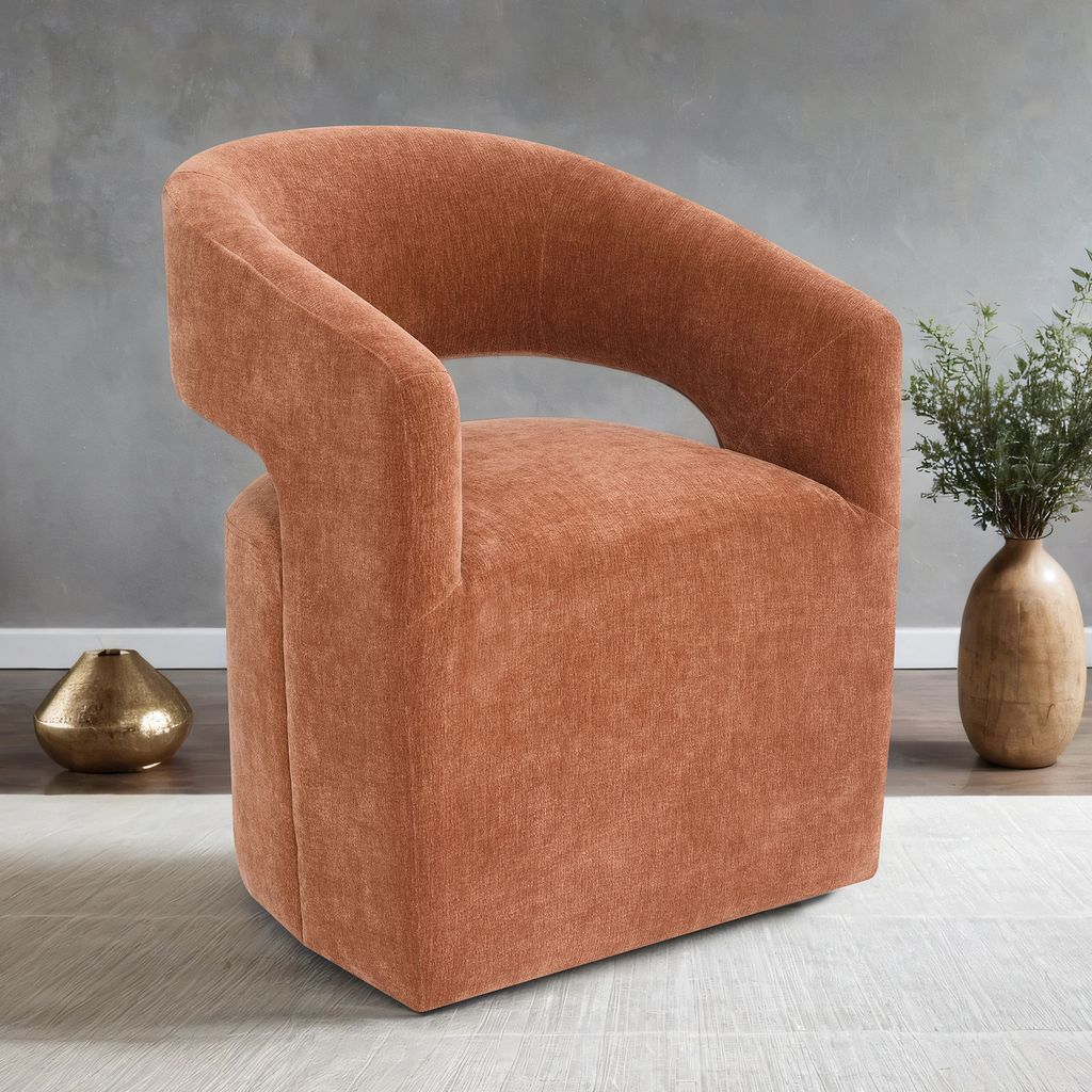 The appearance of Tresa Dining Arm Chair with Casters In Rustic Orange designed by Furniture of America in the modern / contemporary interior design. This rustic orange piece of furniture  was selected by 1StopBedrooms from Tresa Collection to add a touch of cosiness and style into your home. Sku: FM-AC3002OR. Material: Fabric. Chair Type: Arm Chair.