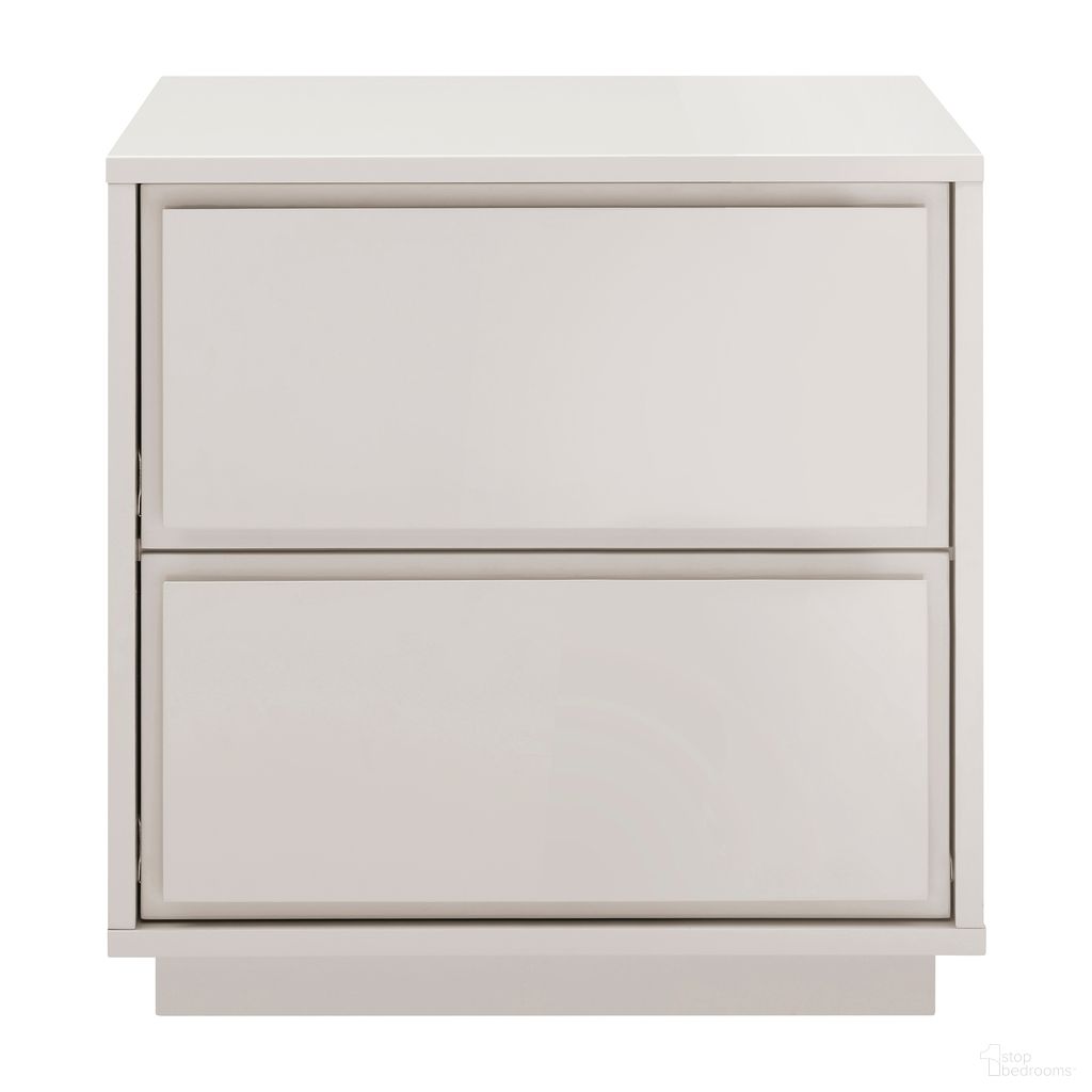 The appearance of Tresero 23 Inch Side Table In High Gloss Warm Gray designed by Euro Style in the modern / contemporary interior design. This high gloss warm gray piece of furniture  was selected by 1StopBedrooms from Tresero Collection to add a touch of cosiness and style into your home. Sku: 90655-WMGRY. Material: MDF.