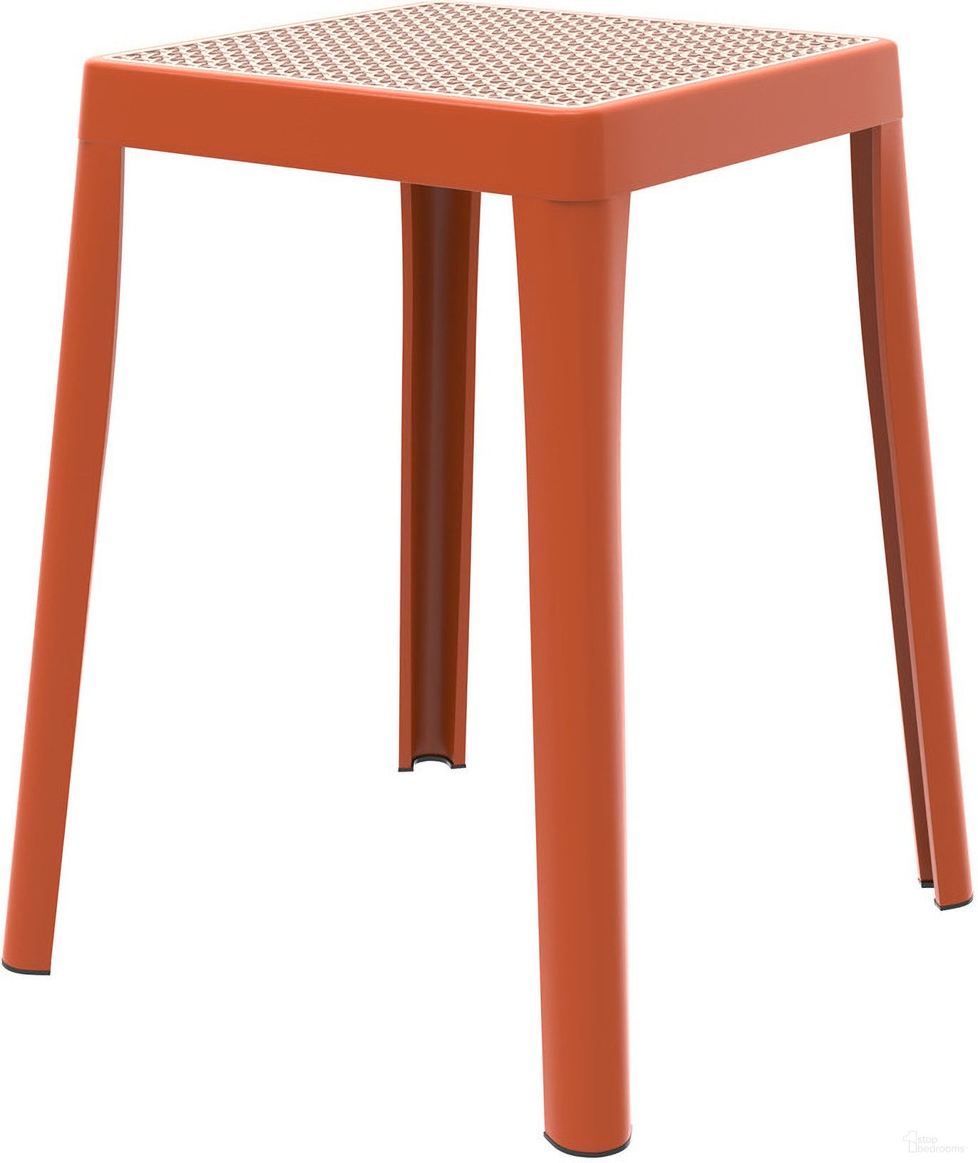The appearance of Tresse Stackable Poly Stool In Orange designed by LeisureMod in the  interior design. This orange piece of furniture  was selected by 1StopBedrooms from Tresse Collection to add a touch of cosiness and style into your home. Sku: TS12OR. Material: Plastic.