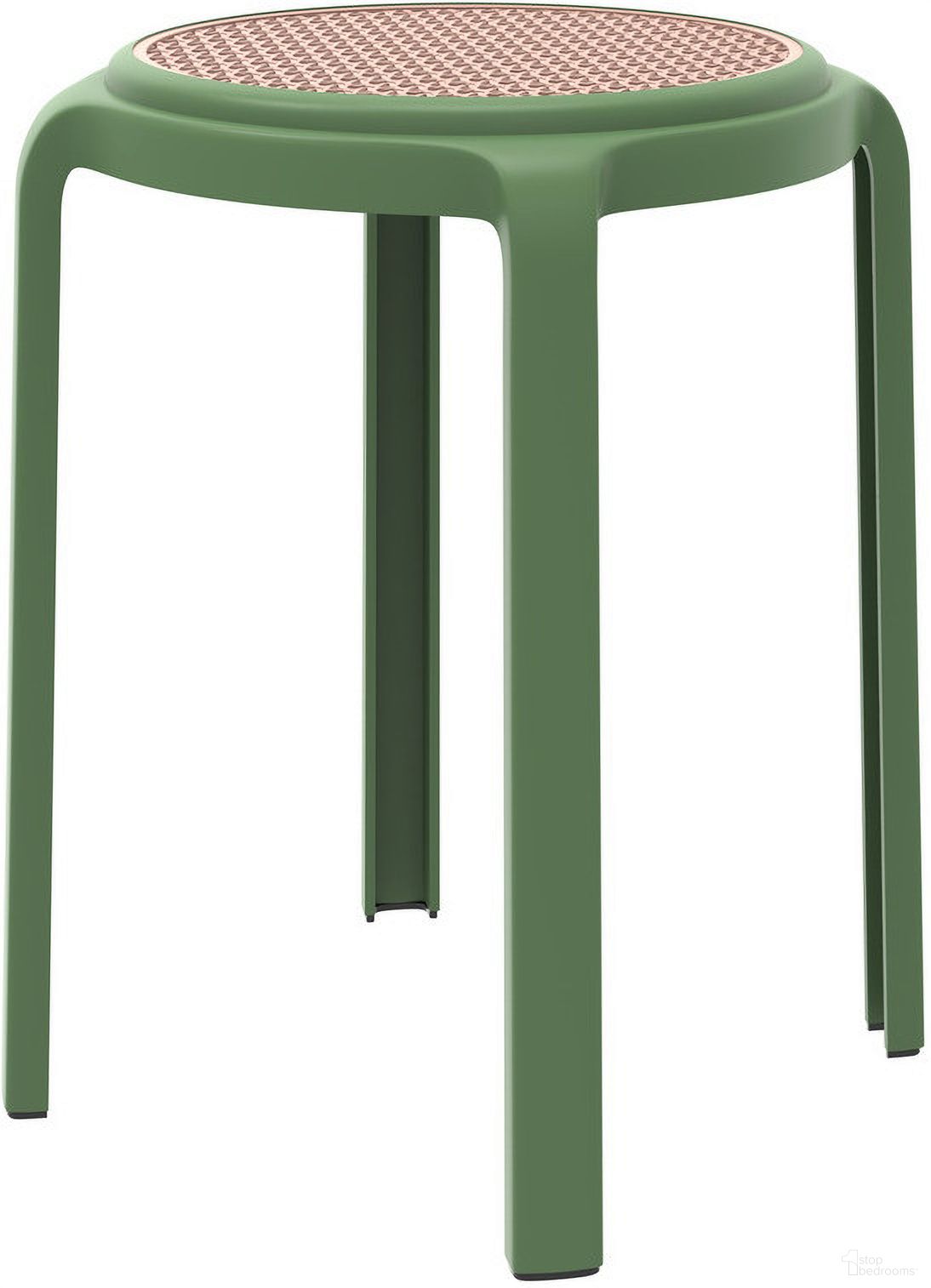 The appearance of Tresse Stackable Round Poly Stool In Green designed by LeisureMod in the  interior design. This green piece of furniture  was selected by 1StopBedrooms from Tresse Collection to add a touch of cosiness and style into your home. Sku: TSR13G. Material: Plastic.