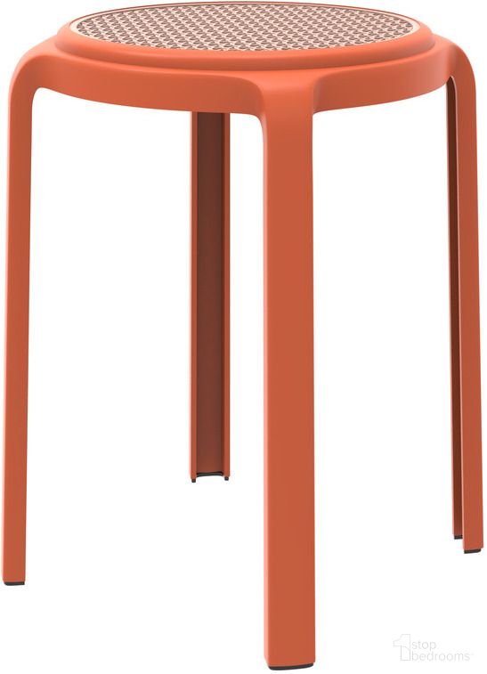 The appearance of Tresse Stackable Round Poly Stool In Orange designed by LeisureMod in the interior design. This orange piece of furniture was selected by 1StopBedrooms from Tresse Collection to add a touch of cosiness and style into your home. Sku: TSR13OR. Material: Plastic.
