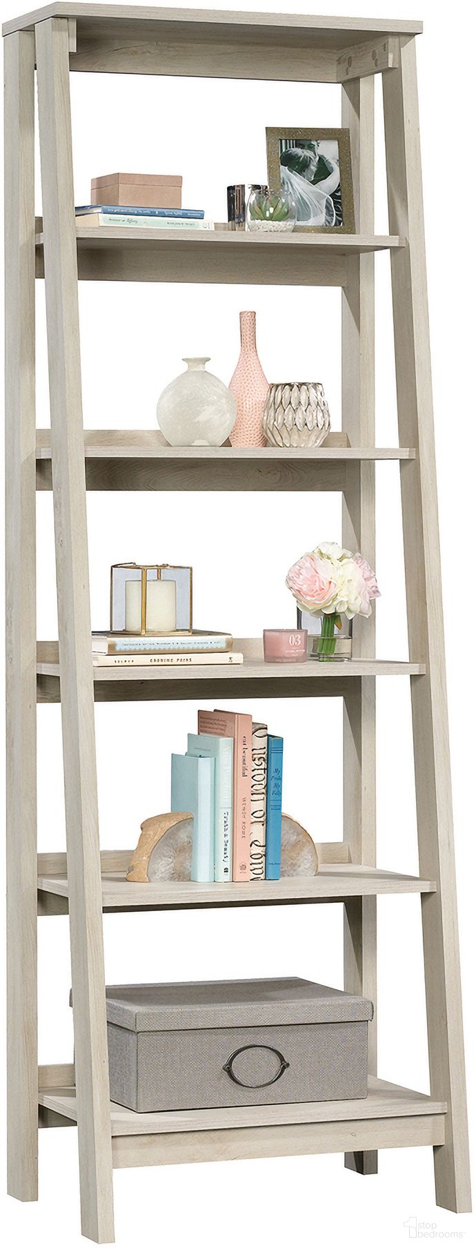 The appearance of Trestle 5-Shelf Bookcase In Chalked Chestnut designed by Sauder in the transitional interior design. This chalked chestnut piece of furniture  was selected by 1StopBedrooms from Trestle Collection to add a touch of cosiness and style into your home. Sku: 424122. Material: Engineered Wood.