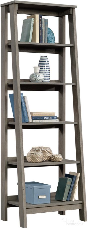 The appearance of Trestle 5-Shelf Bookcase In Mystic Oak designed by Sauder in the transitional interior design. This mystic oak piece of furniture was selected by 1StopBedrooms from Trestle Collection to add a touch of cosiness and style into your home. Sku: 433198. Material: Engineered Wood.