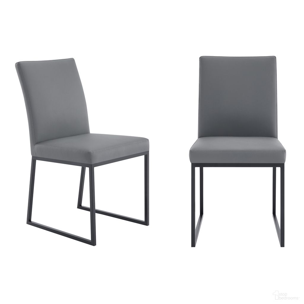 Trevor Contemporary Dining Chair Set of 2 In Matte Black Finish and Gray Faux Leather