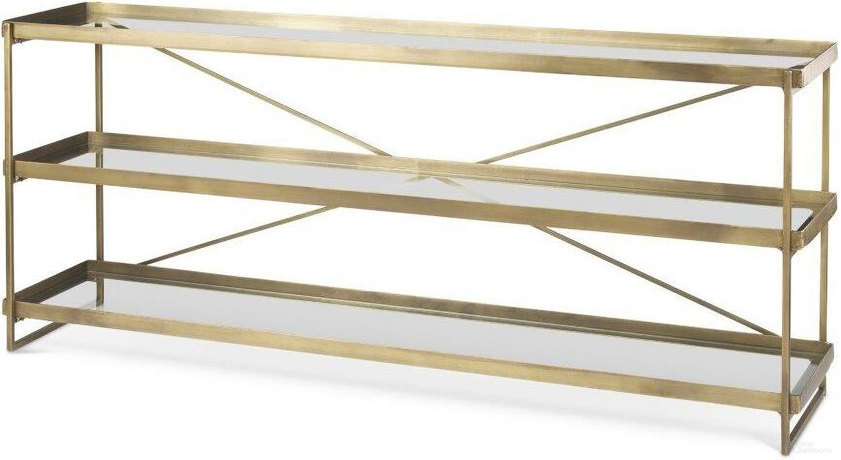 The appearance of Trey Gold Metal With Glass Console Table designed by Mercana in the modern / contemporary interior design. This gold piece of furniture  was selected by 1StopBedrooms from Trey Collection to add a touch of cosiness and style into your home. Sku: 69782. Material: Metal.