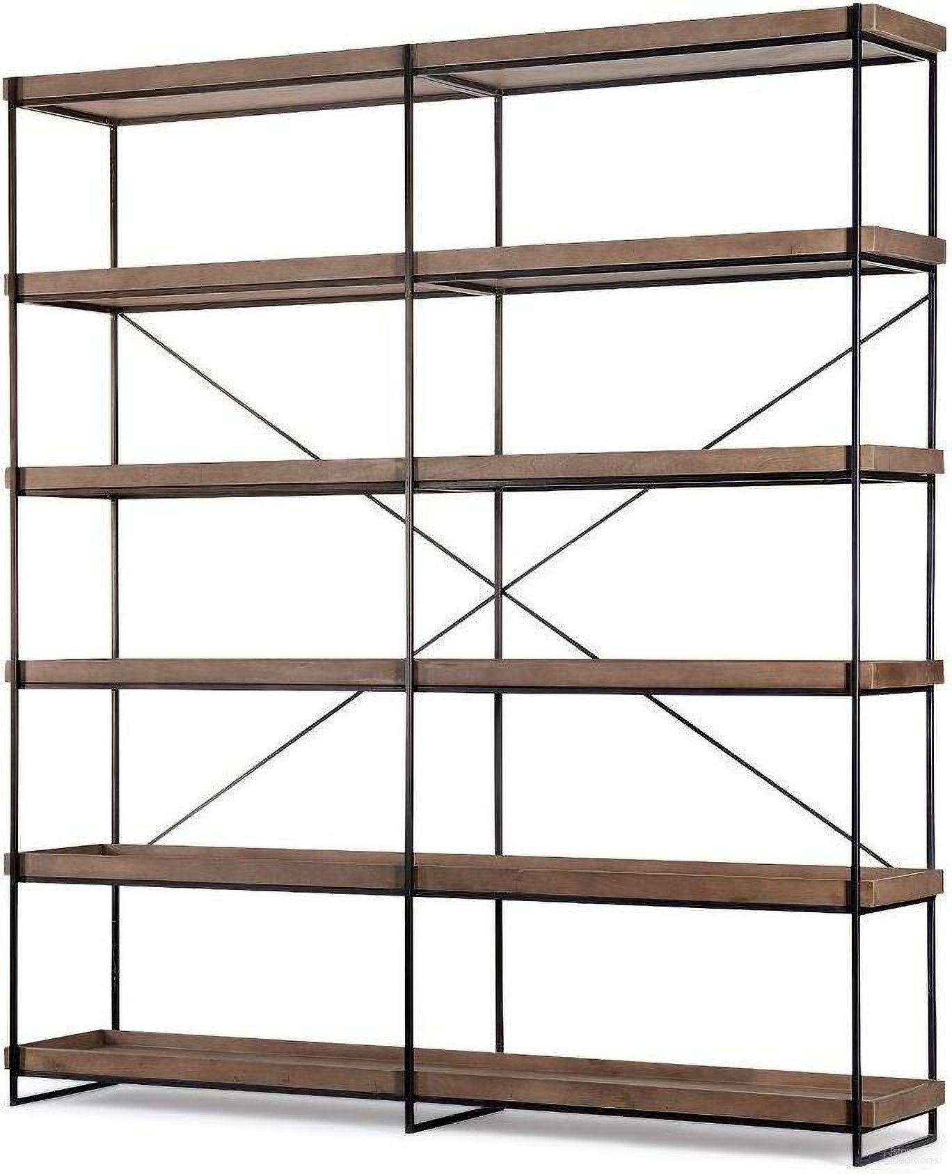 The appearance of Trey Iv Medium Brown Wood And Iron Five Tray Shelf Shelving Unit designed by Mercana in the modern / contemporary interior design. This black and brown piece of furniture  was selected by 1StopBedrooms from Trey Collection to add a touch of cosiness and style into your home. Sku: 68485. Material: Wood.