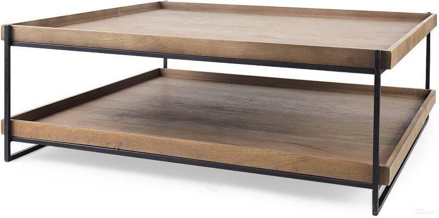 The appearance of Trey Rectangular Brown Solid Wood Top Black Metal Frame Two-Tier Coffee Table designed by Mercana in the modern / contemporary interior design. This black and brown piece of furniture  was selected by 1StopBedrooms from Trey Collection to add a touch of cosiness and style into your home. Sku: 68218. Material: Wood.