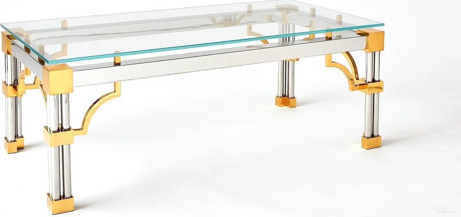 The appearance of Tri-Column Cocktail Table In Clear designed by Global Views in the modern / contemporary interior design. This clear piece of furniture was selected by 1StopBedrooms from Tri-Column Collection to add a touch of cosiness and style into your home. Sku: 993919. Material: Brass.