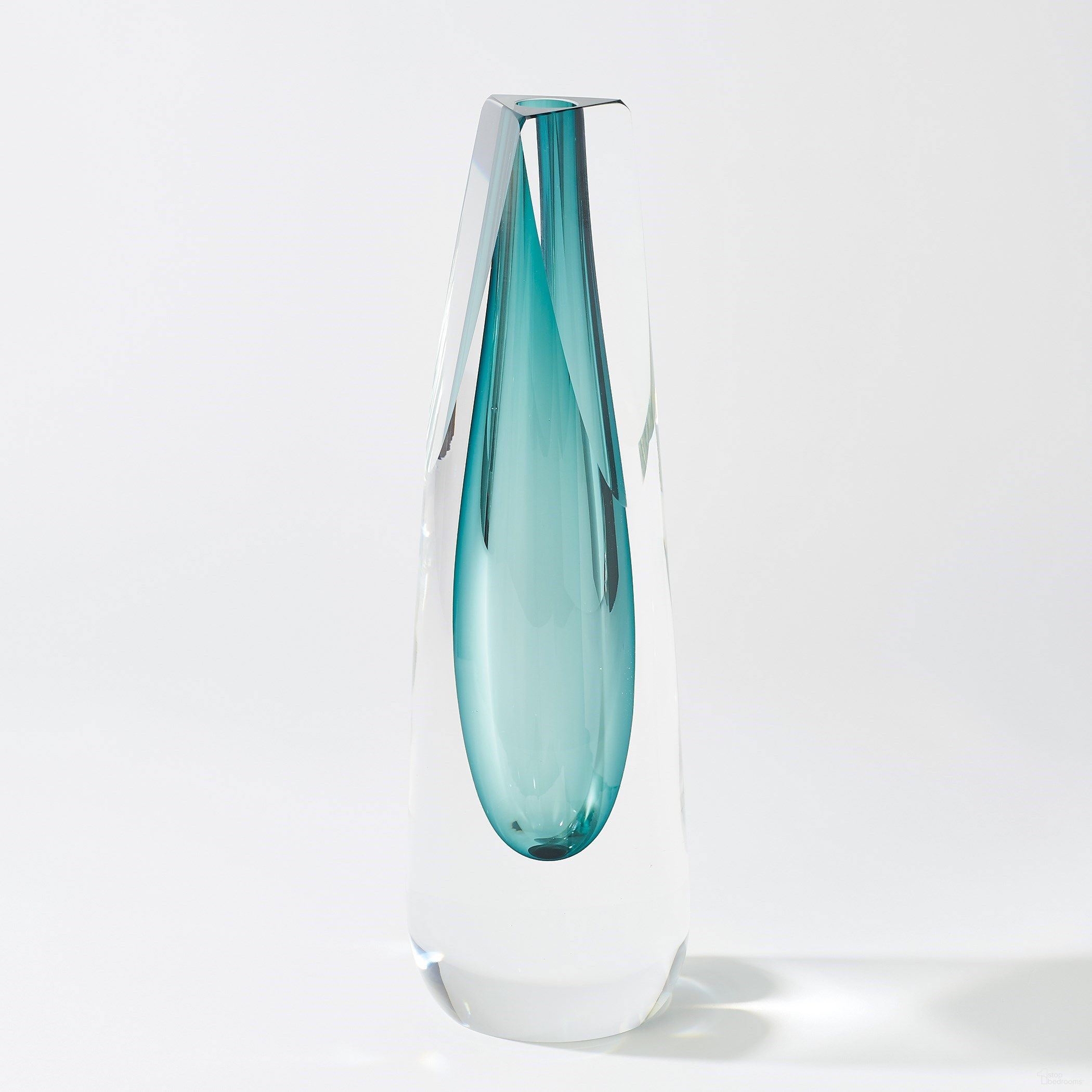 Triangle Cut Glass Vase In Azure