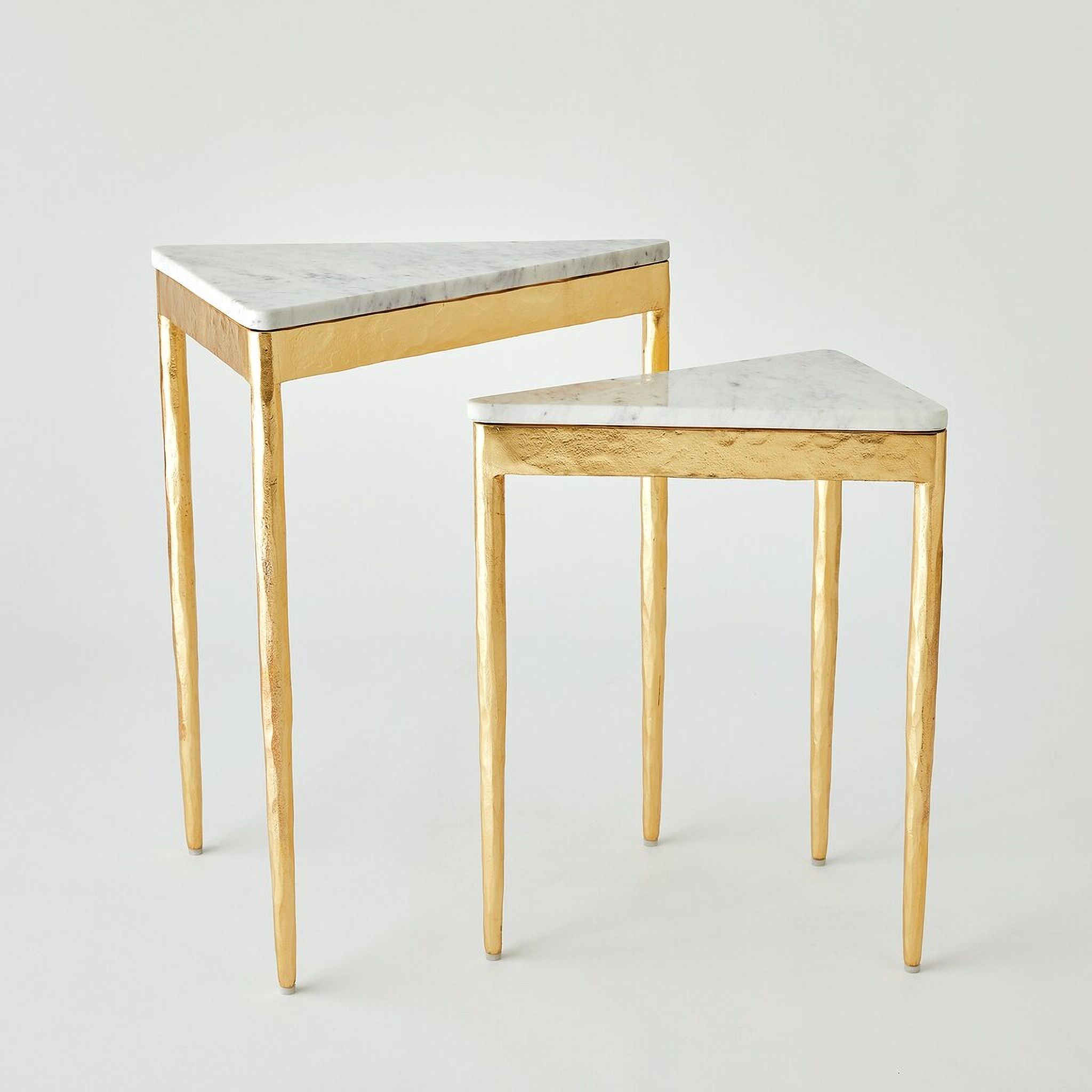 Triangular Table Study White Triangular Nesting Tables Set of 2 In Gold and White by Global Views ...