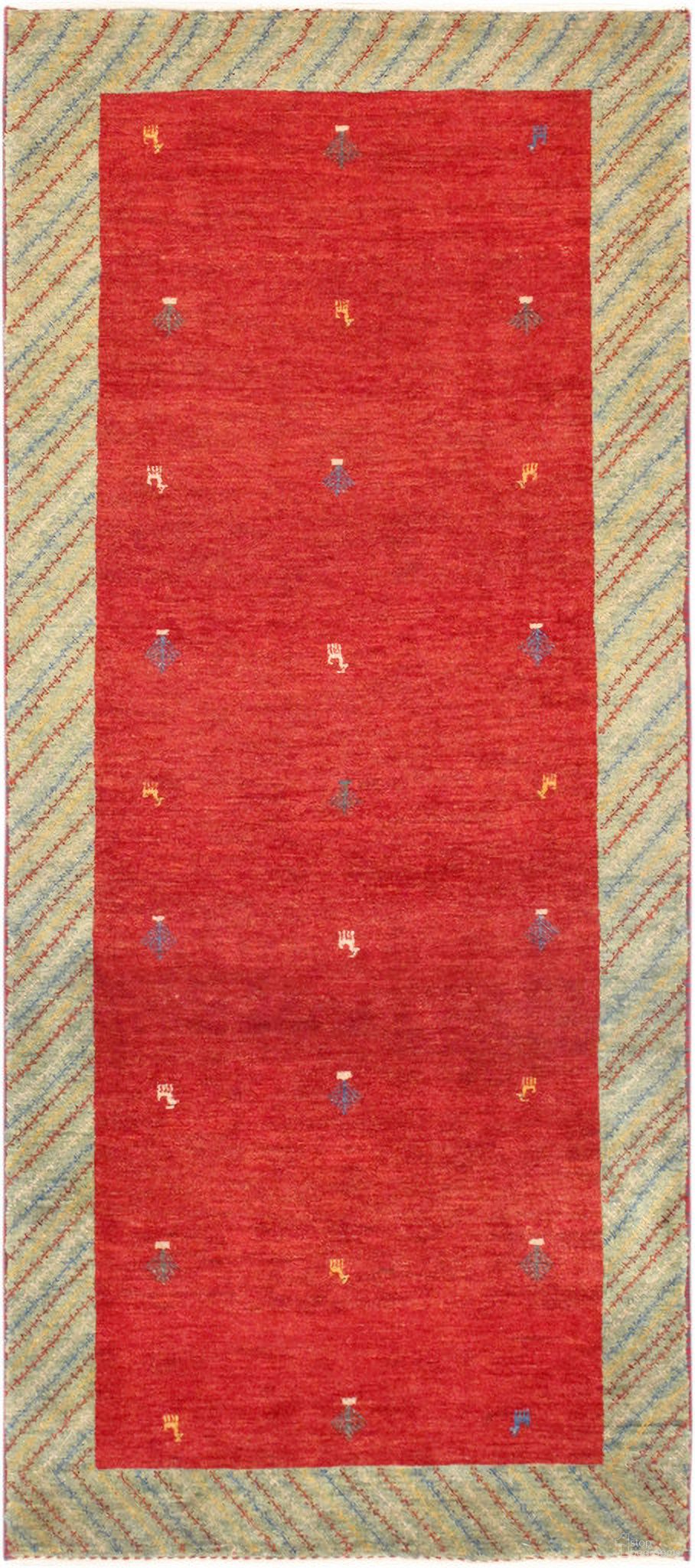 Tribal Collection Hand-Knotted Lamb's Wool Area Rug- 2' 9" x 6' 5" In Red and Green