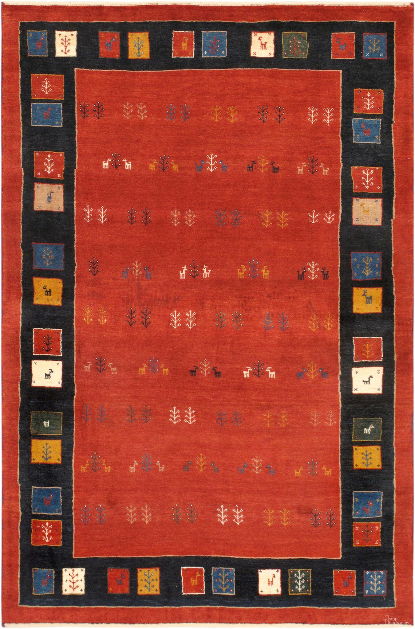 Tribal Collection Hand-Knotted Lamb's Wool Area Rug- 3' 11" x 5' 11" In Rust and Navy