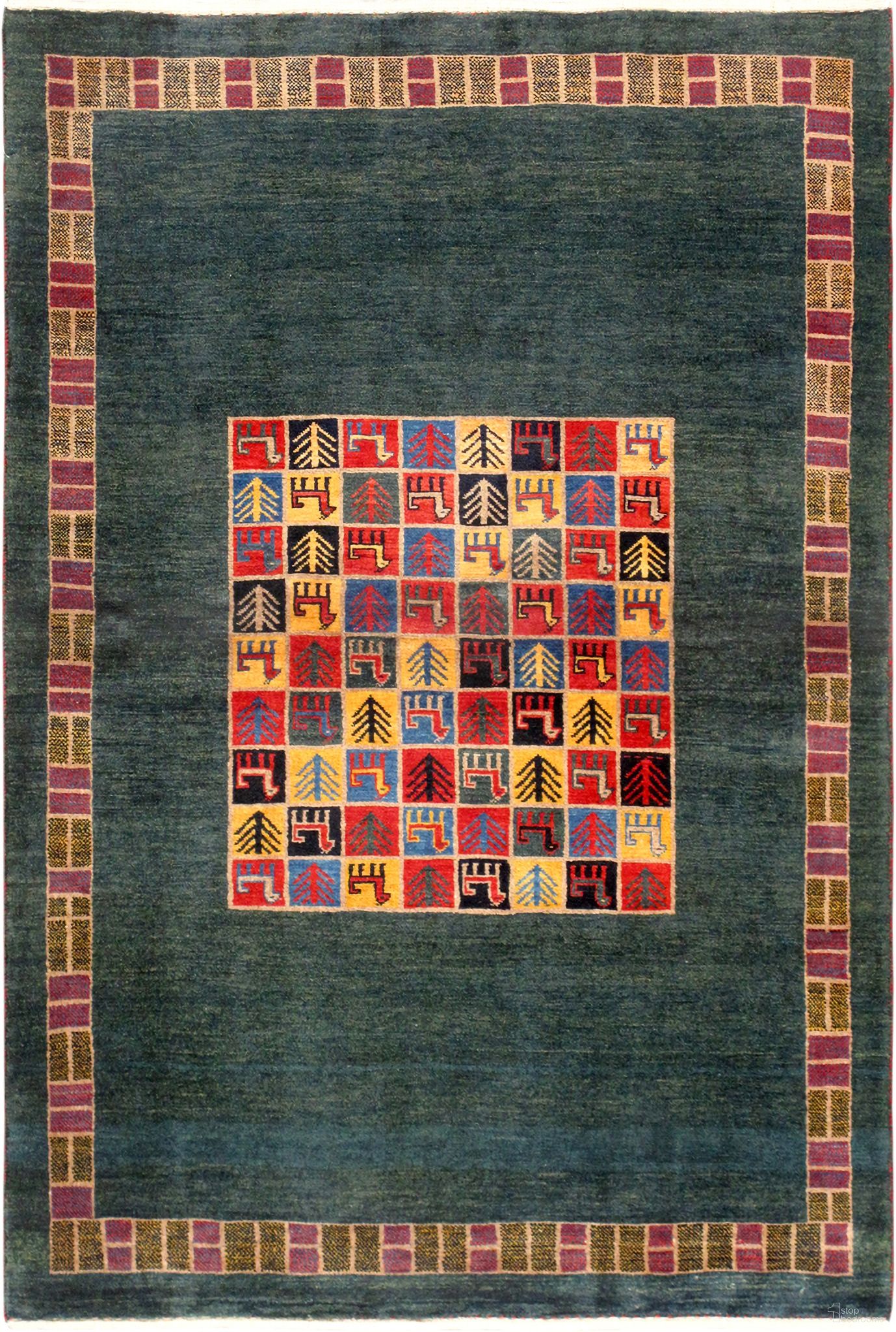 Tribal Collection Hand-Knotted Lamb's Wool Area Rug- 3' 3" x 5' 1" In Green