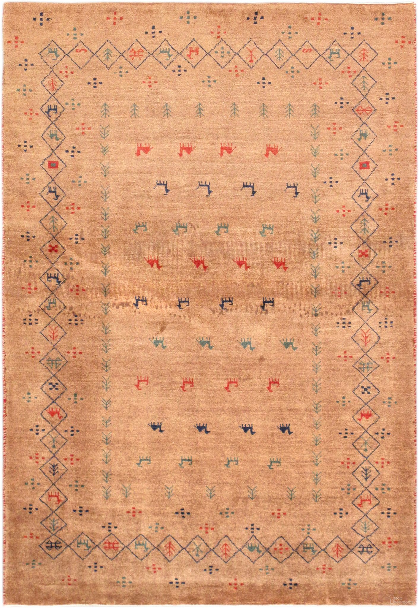 Tribal Collection Hand-Knotted Lamb's Wool Area Rug- 3' 4" x 4' 10" In Brown