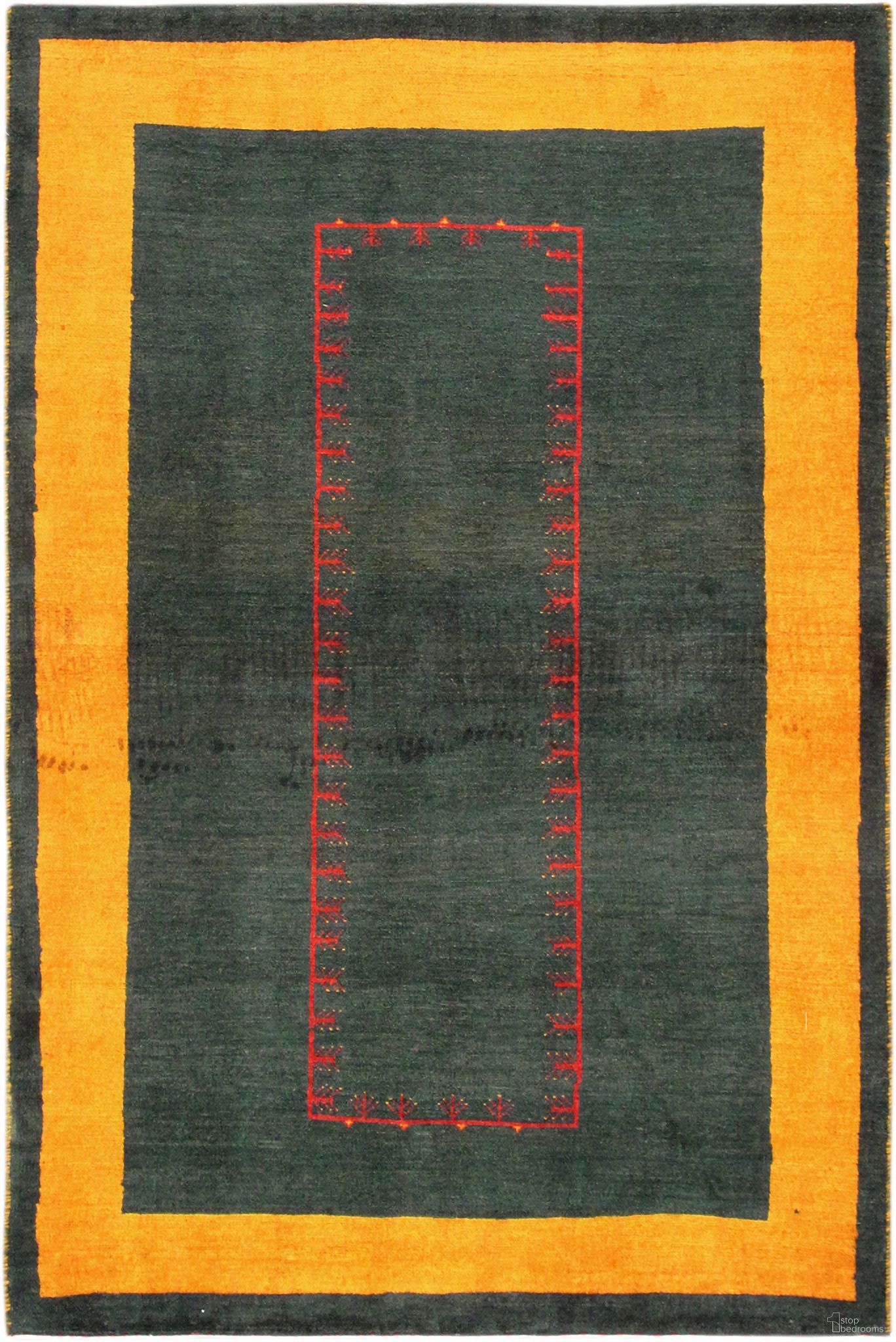 Tribal Collection Hand-Knotted Lamb's Wool Area Rug- 3' 4" x 5' 1" In Green and Yellow