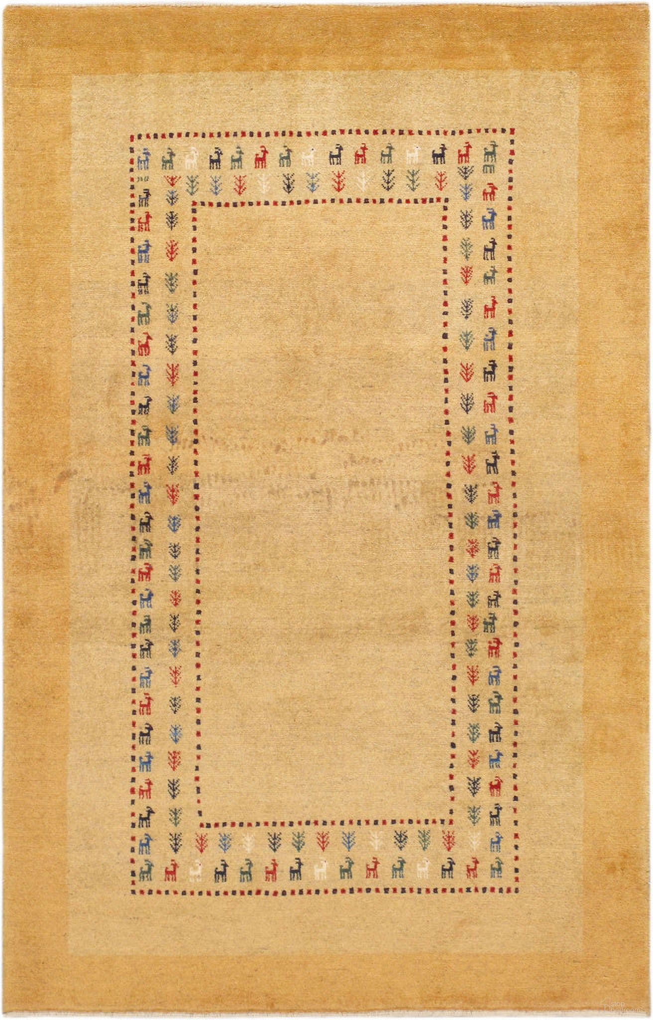 Tribal Collection Hand-Knotted Lamb's Wool Area Rug- 3' 6" x 5' 5" In Gold