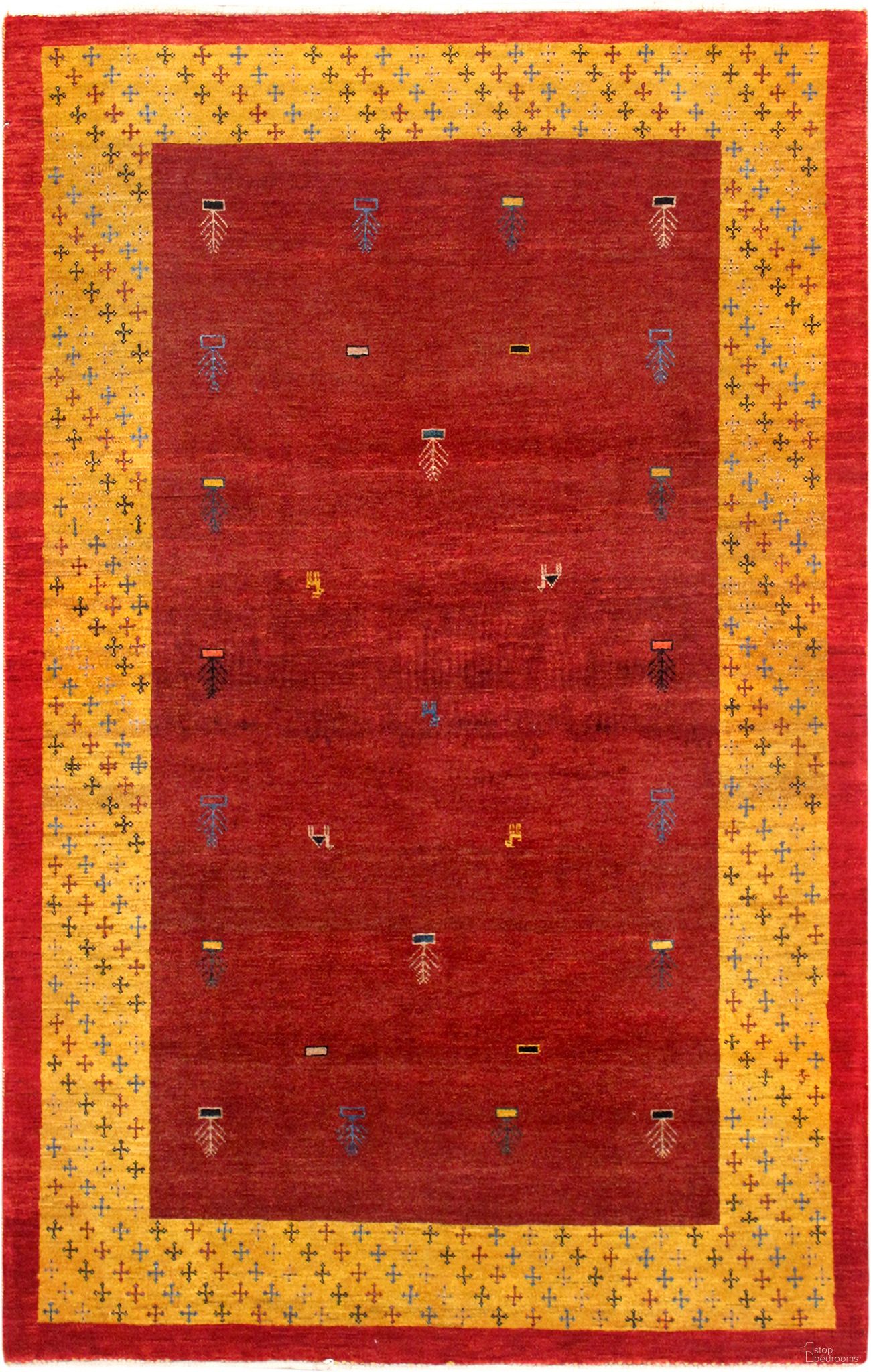 Tribal Collection Hand-Knotted Lamb's Wool Area Rug- 4' x 5' 5" In Gold and Red