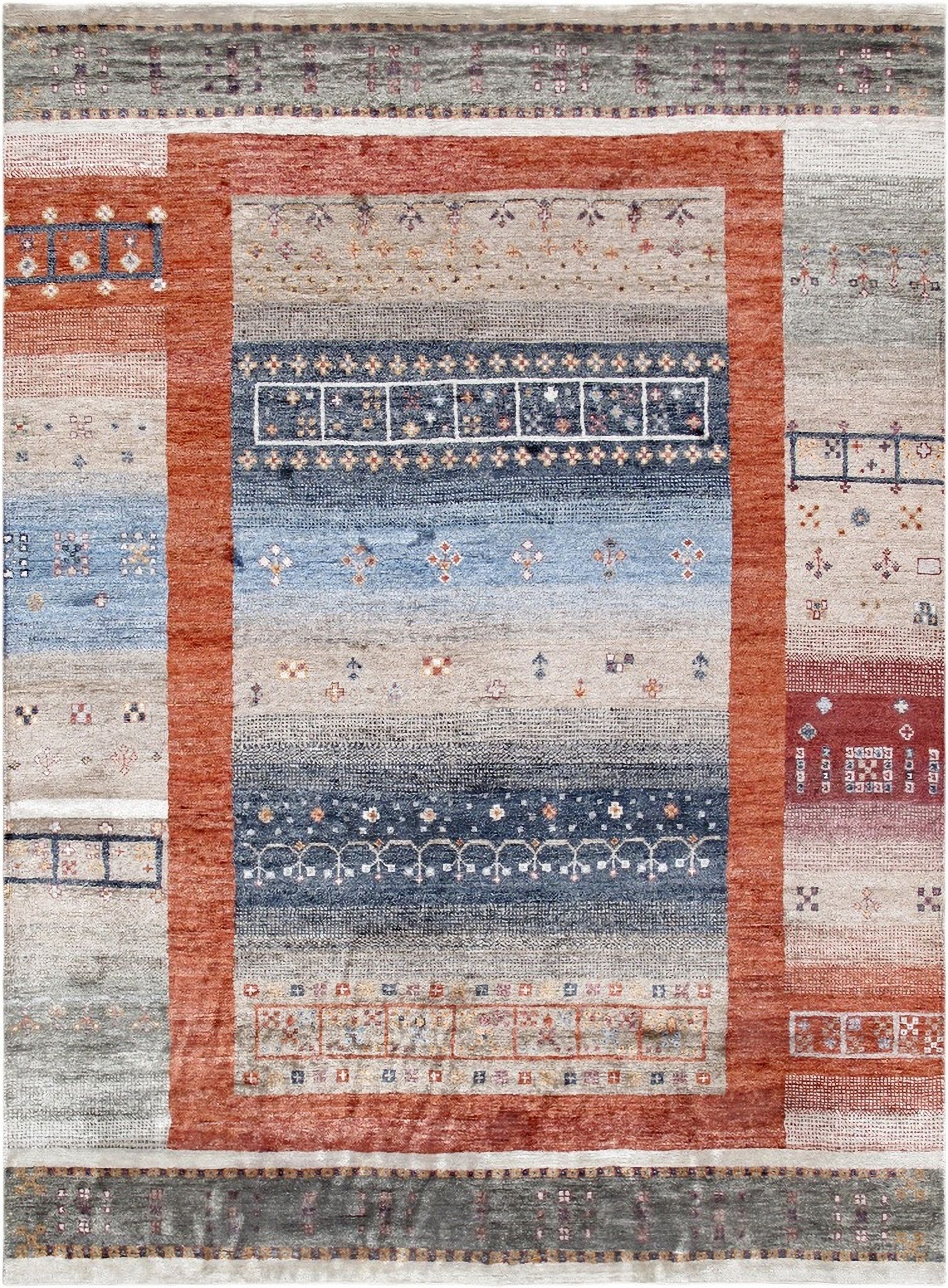 Tribal Collection Hand-Knotted Silk Area Rug- 5' 8" x 7' 11" In Multi