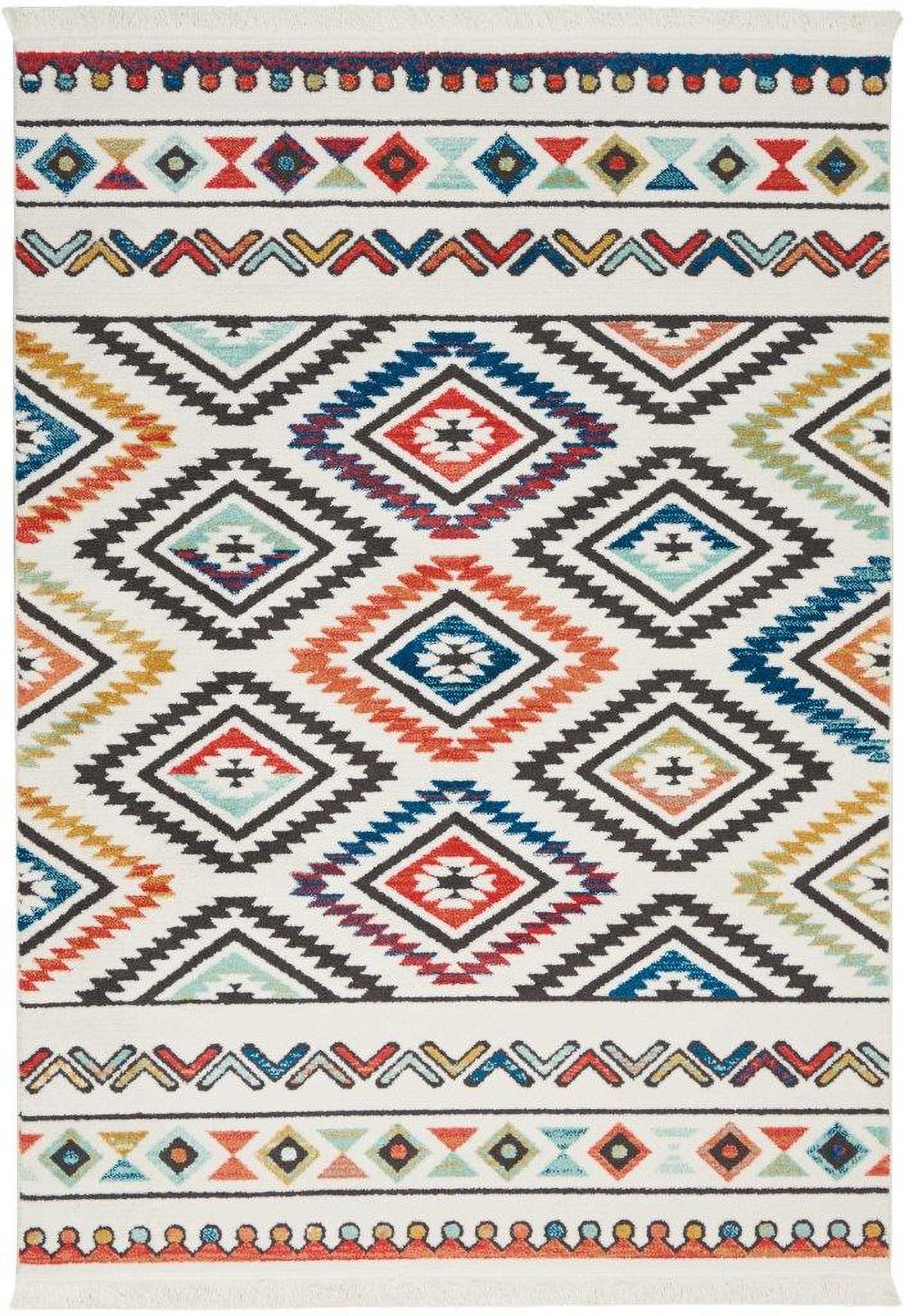 Tribal Decor 5'3" x 7'6" Area Rug In White and Multicolor
