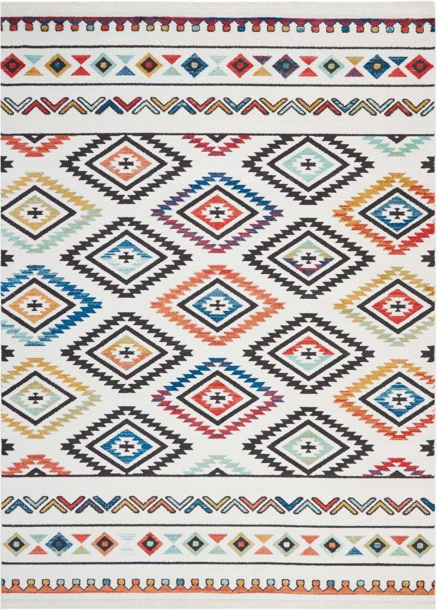Tribal Decor 7'10" x 10'9" Area Rug In White and Multicolor