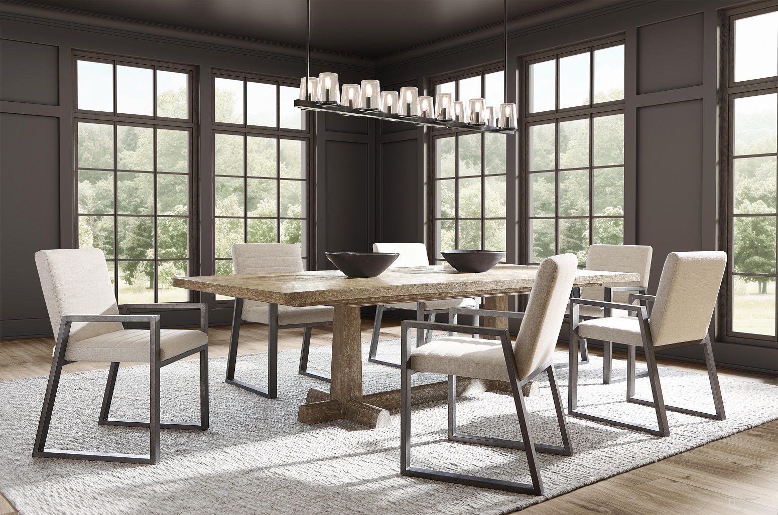 The appearance of Tribeca Rectangular Dining Set In Brown designed by Bernhardt in the traditional interior design. This brown piece of furniture was selected by 1StopBedrooms from Tribeca Collection to add a touch of cosiness and style into your home. Sku: 333242;333244;333541. Material: Wood. Table Top Shape: Rectangular. Size: 46" x 84".