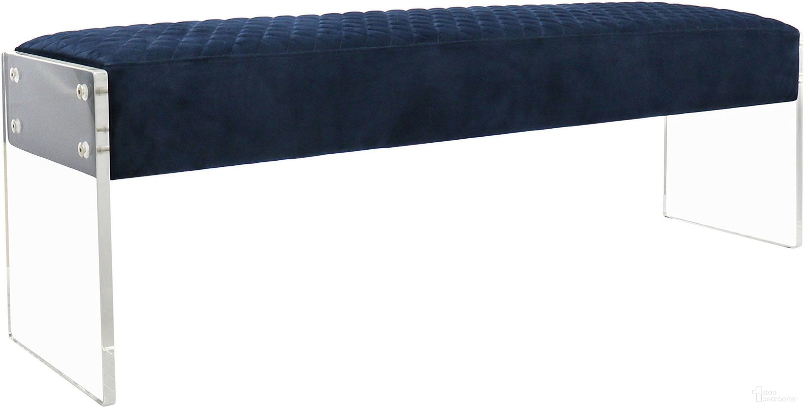 The appearance of Tribecca Acrylic and Velvet Bench In Navy and Clear designed by Pasargad Home in the modern / contemporary interior design. This navy/clear piece of furniture was selected by 1StopBedrooms from Vicenza Collection to add a touch of cosiness and style into your home. Sku: BENCH-137. Material: Acrylic.