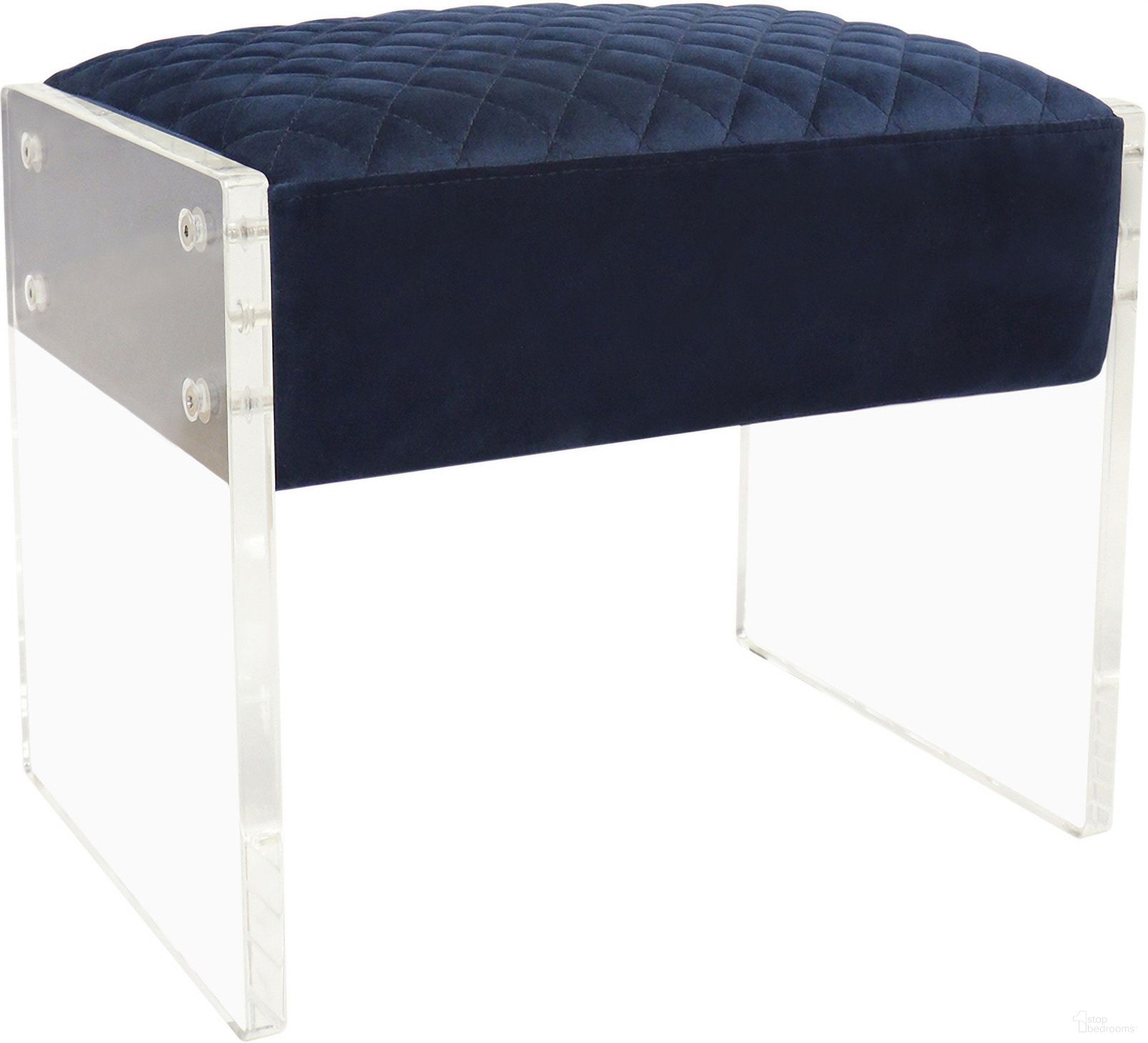 The appearance of Tribecca Collection Velvet Stool In Navy and Clear designed by Pasargad Home in the modern / contemporary interior design. This navy/clear piece of furniture  was selected by 1StopBedrooms from Vicenza Collection to add a touch of cosiness and style into your home. Sku: STOOL 139-1. Material: Acrylic.