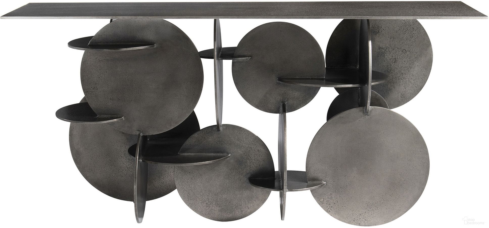 The appearance of Tribus Console Table designed by Bernhardt in the transitional interior design. This graphite piece of furniture was selected by 1StopBedrooms from Tribus Collection to add a touch of cosiness and style into your home. Sku: 321922. Material: Metal.