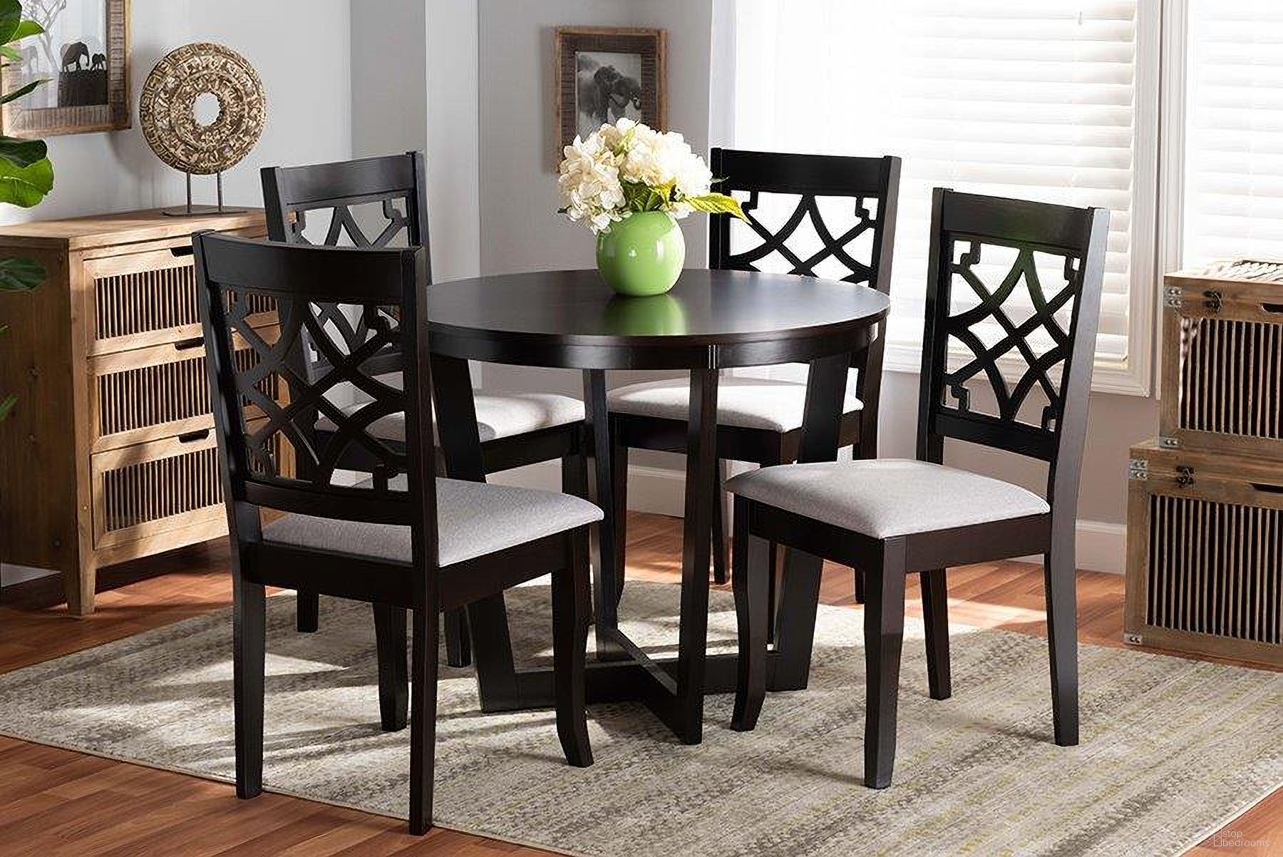 Tricia Modern and Contemporary Grey Fabric Upholstered and Dark Brown Finished Wood 5-Piece Dining Set