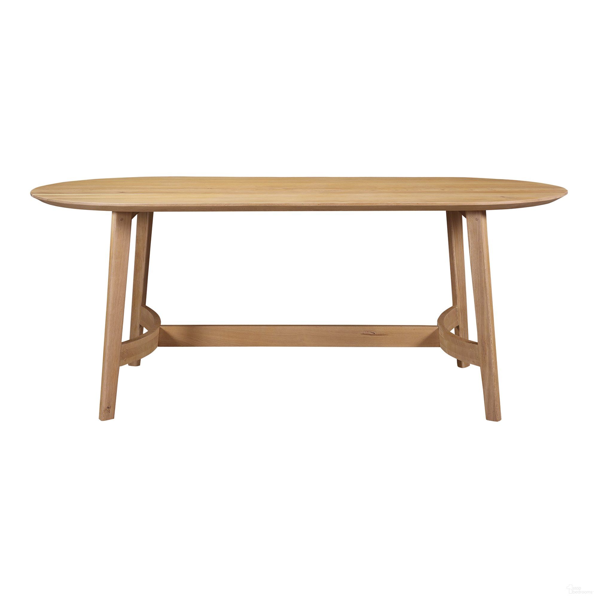 The appearance of Trie Small Dining Table designed by Moes Home in the modern / contemporary interior design. This natural piece of furniture  was selected by 1StopBedrooms from Trie Collection to add a touch of cosiness and style into your home. Sku: VE-1099-24-0. Table Base Style: Trestle. Table Top Shape: Oval. Material: Wood. Size: 36" x 76".