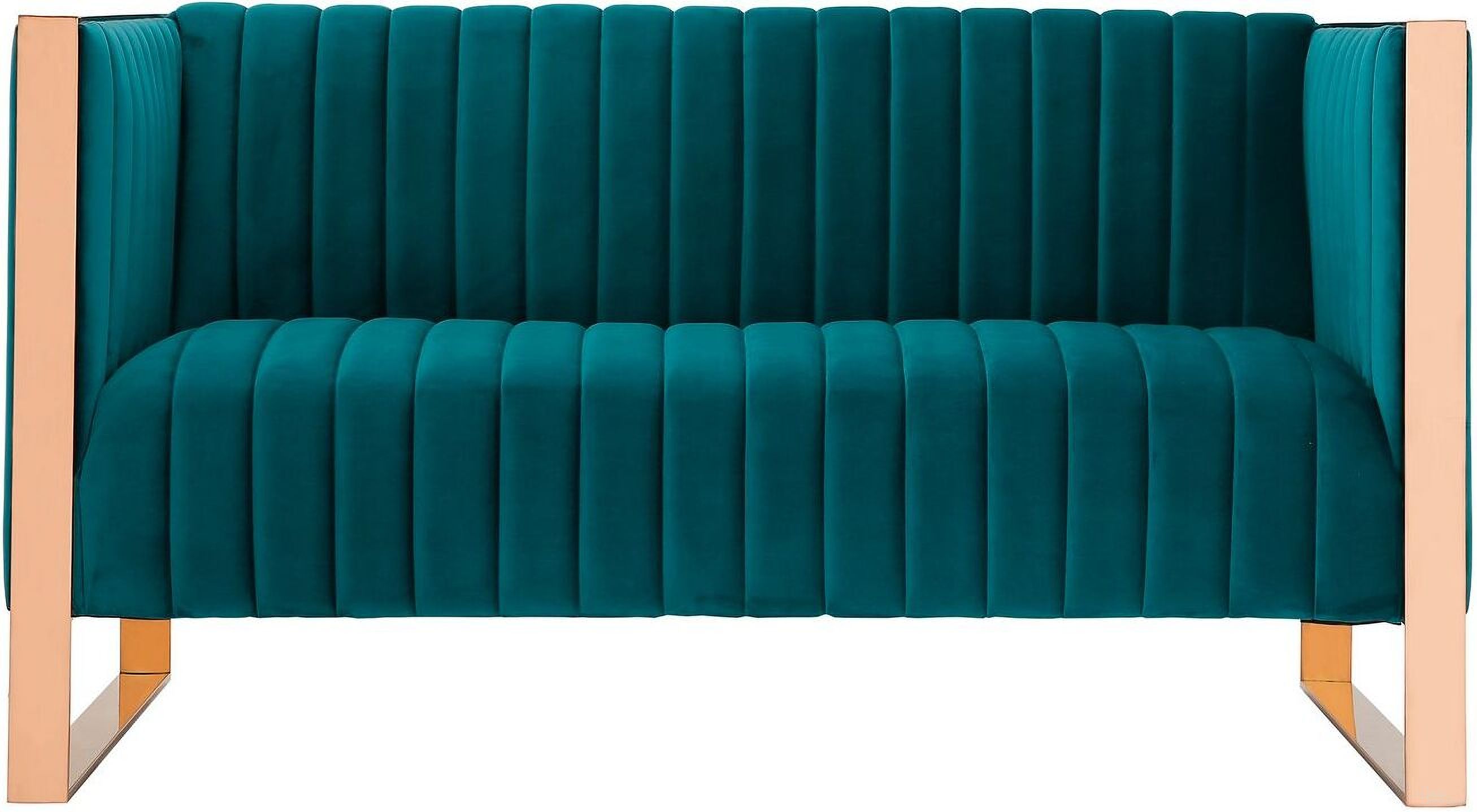The appearance of Trillium Loveseat in Aqua Blue and Rose Gold designed by Manhattan Comfort in the transitional interior design. This aqua blue piece of furniture  was selected by 1StopBedrooms from Trillium Collection to add a touch of cosiness and style into your home. Sku: LS016-TL. Material: Wood.