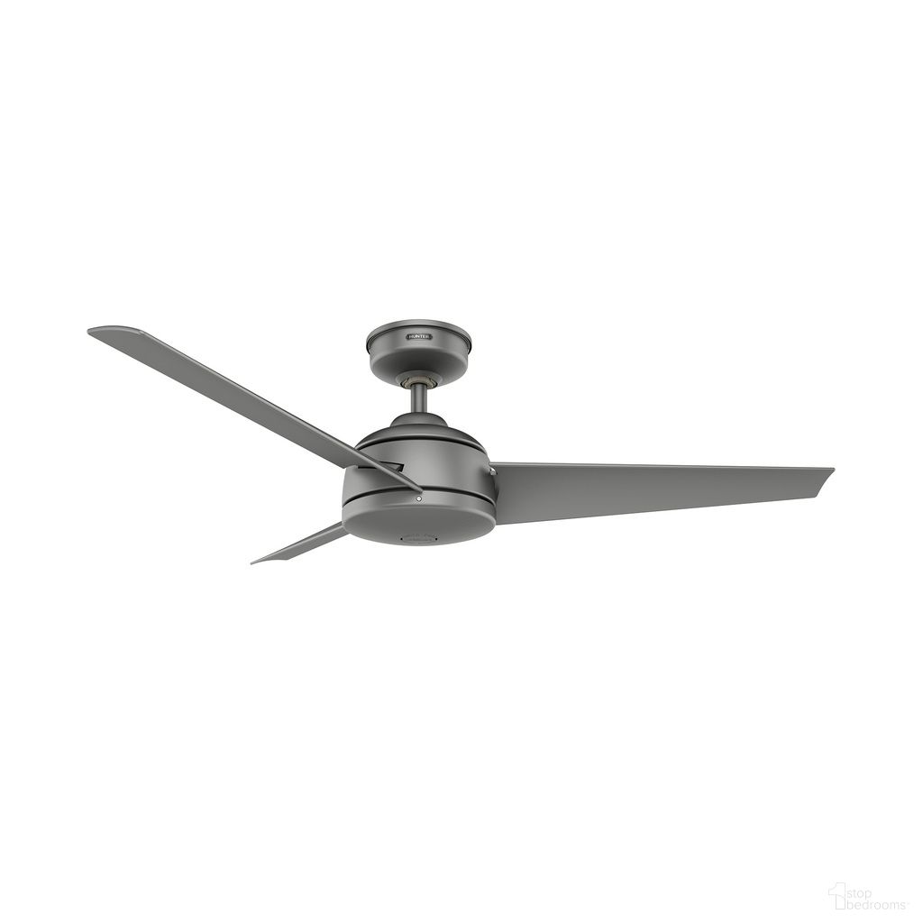 The appearance of Trimaran 52 Inch WeatherMax Indoor/Outdoor Ceiling Fan and Wall Control In Matte Silver designed by Hunter Fan in the transitional interior design. This matte silver piece of furniture  was selected by 1StopBedrooms from Trimaran Collection to add a touch of cosiness and style into your home. Sku: 59608. Material: Plastic.