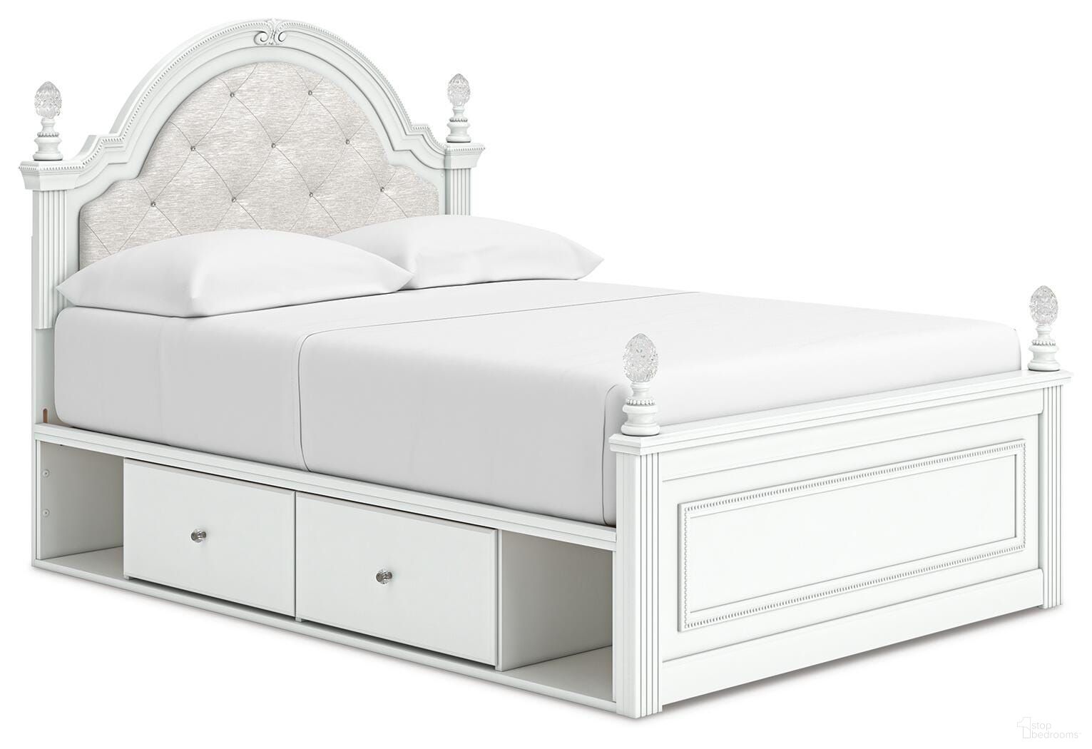Trindura Full Upholstered Panel Bed with Storage In White