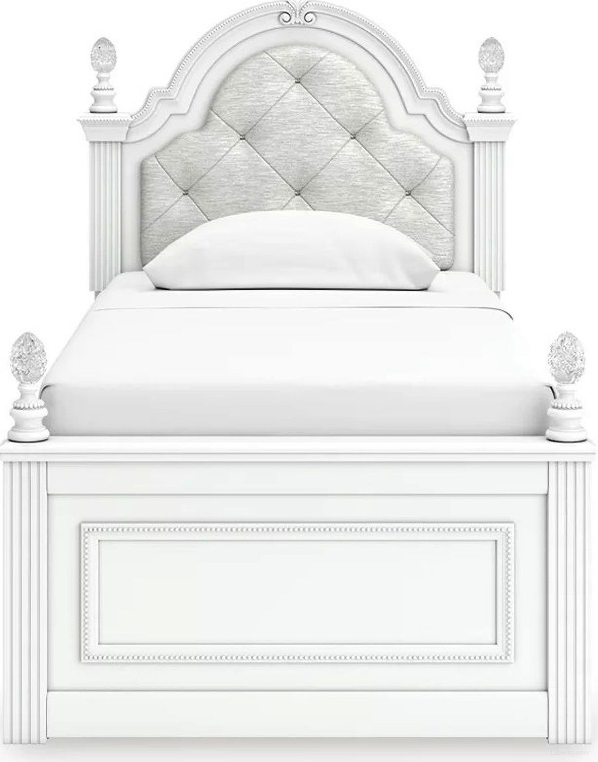 The appearance of Trindura Twin Upholstered Panel Bed In White designed by Signature Design by Ashley in the traditional interior design. This white piece of furniture was selected by 1StopBedrooms from Trindura Collection to add a touch of cosiness and style into your home. Sku: NCB1819-153;NCB1819-52;NCB1819-83. Bed Type: Panel Bed. Bed Size: Twin.