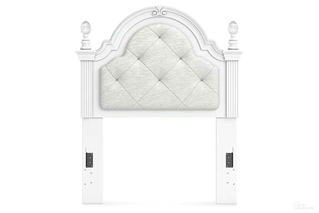 The appearance of Trindura Twin Upholstered Panel Headboard In White designed by Signature Design by Ashley in the traditional interior design. This white piece of furniture  was selected by 1StopBedrooms from Trindura Collection to add a touch of cosiness and style into your home. Sku: NCB1819-153. Material: Fabric. Bed Size: Twin.