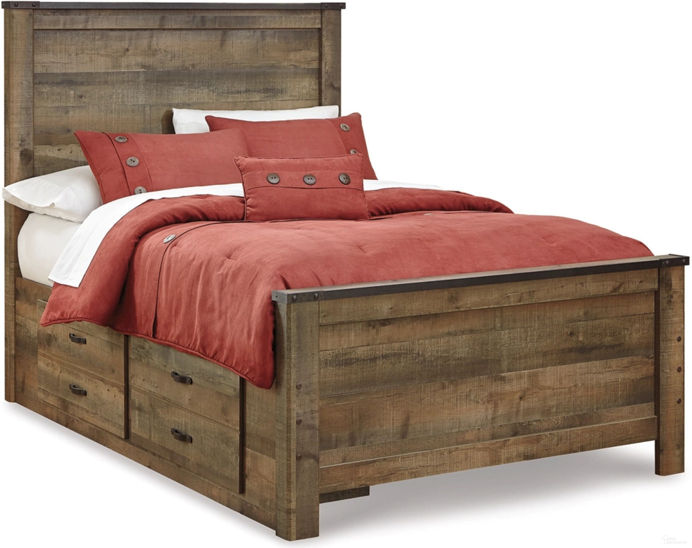 The appearance of Trinell Brown Full Storage Panel Bed designed by Signature Design by Ashley in the transitional interior design. This brown piece of furniture  was selected by 1StopBedrooms from Trinell Collection to add a touch of cosiness and style into your home. Sku: B446-50;B446-84;B446-87;B100-12. Bed Type: Panel Bed. Material: Wood. Bed Size: Full.