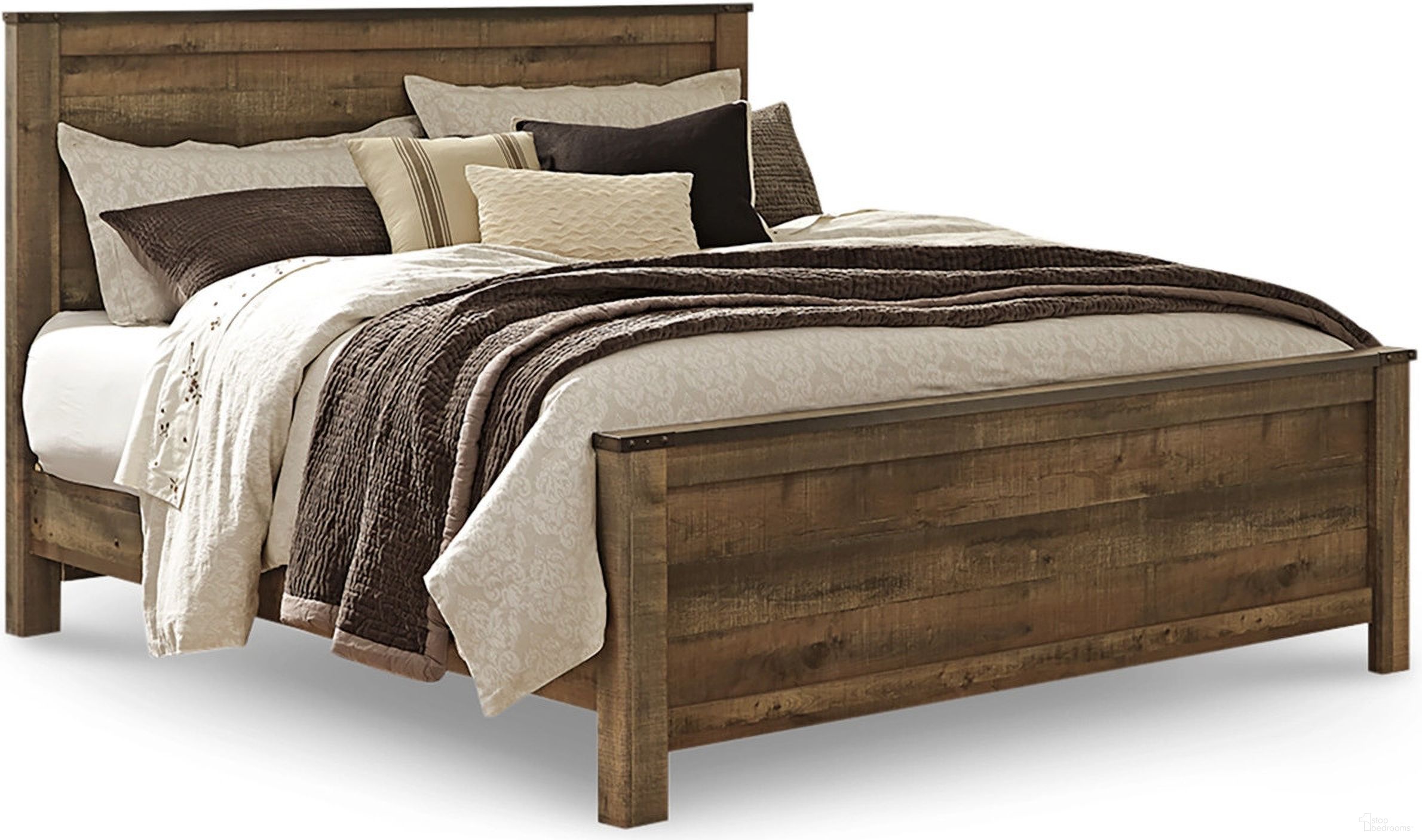 The appearance of Trinell Brown King Panel Bed designed by Signature Design by Ashley in the transitional interior design. This brown piece of furniture was selected by 1StopBedrooms from Trinell Collection to add a touch of cosiness and style into your home. Sku: B446-56;B446-58;B446-97. Bed Type: Panel Bed. Material: Wood. Bed Size: King.