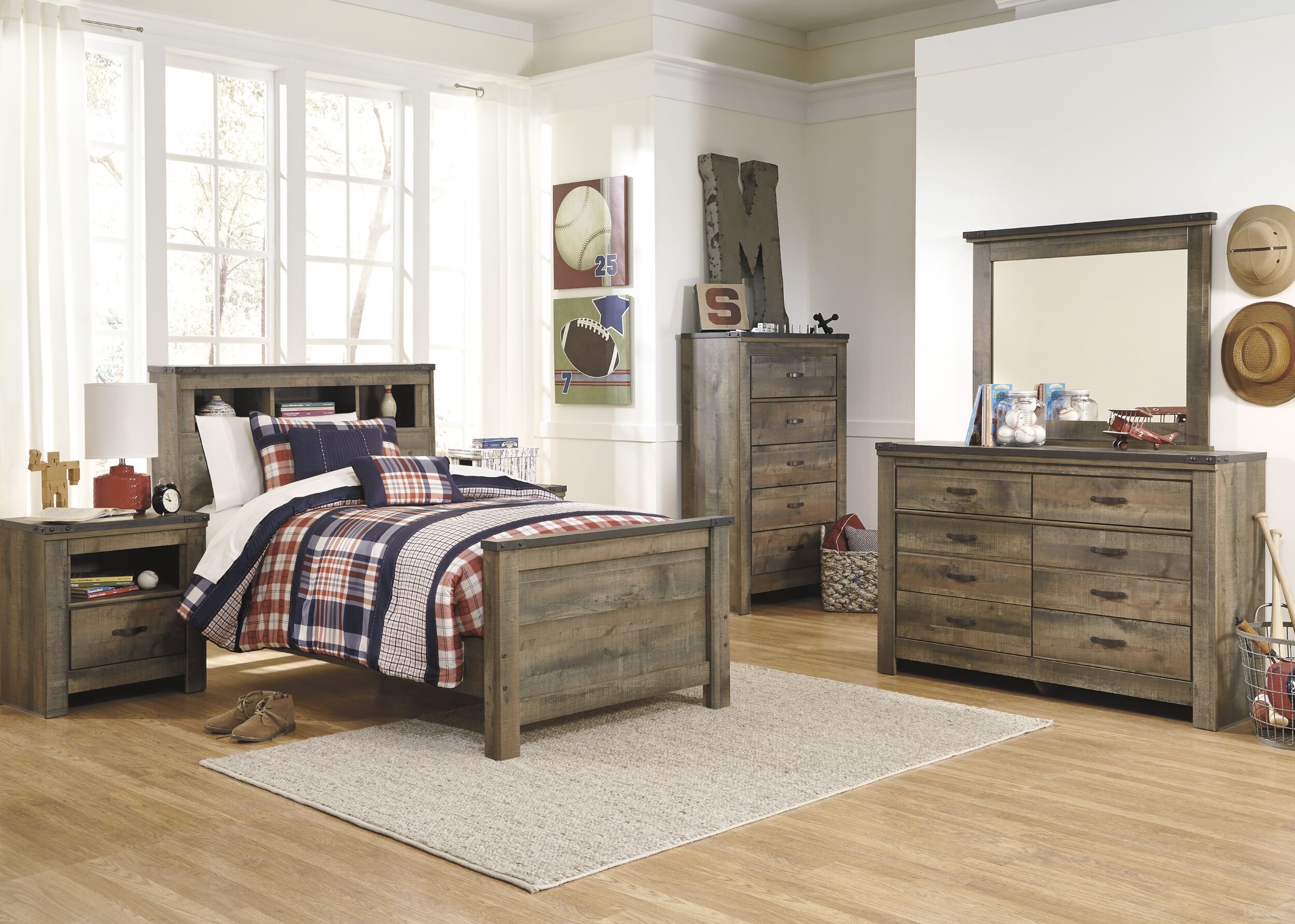 The appearance of Trinell Brown Youth Bookcase Bedroom Set designed by Signature Design by Ashley in the industrial interior design. This brown piece of furniture was selected by 1StopBedrooms from Trinell Collection to add a touch of cosiness and style into your home. Sku: B446-52;B446-63;B446-83;B446-91. Bed Type: Bookcase Bed. Material: Wood. Bed Size: Twin.
