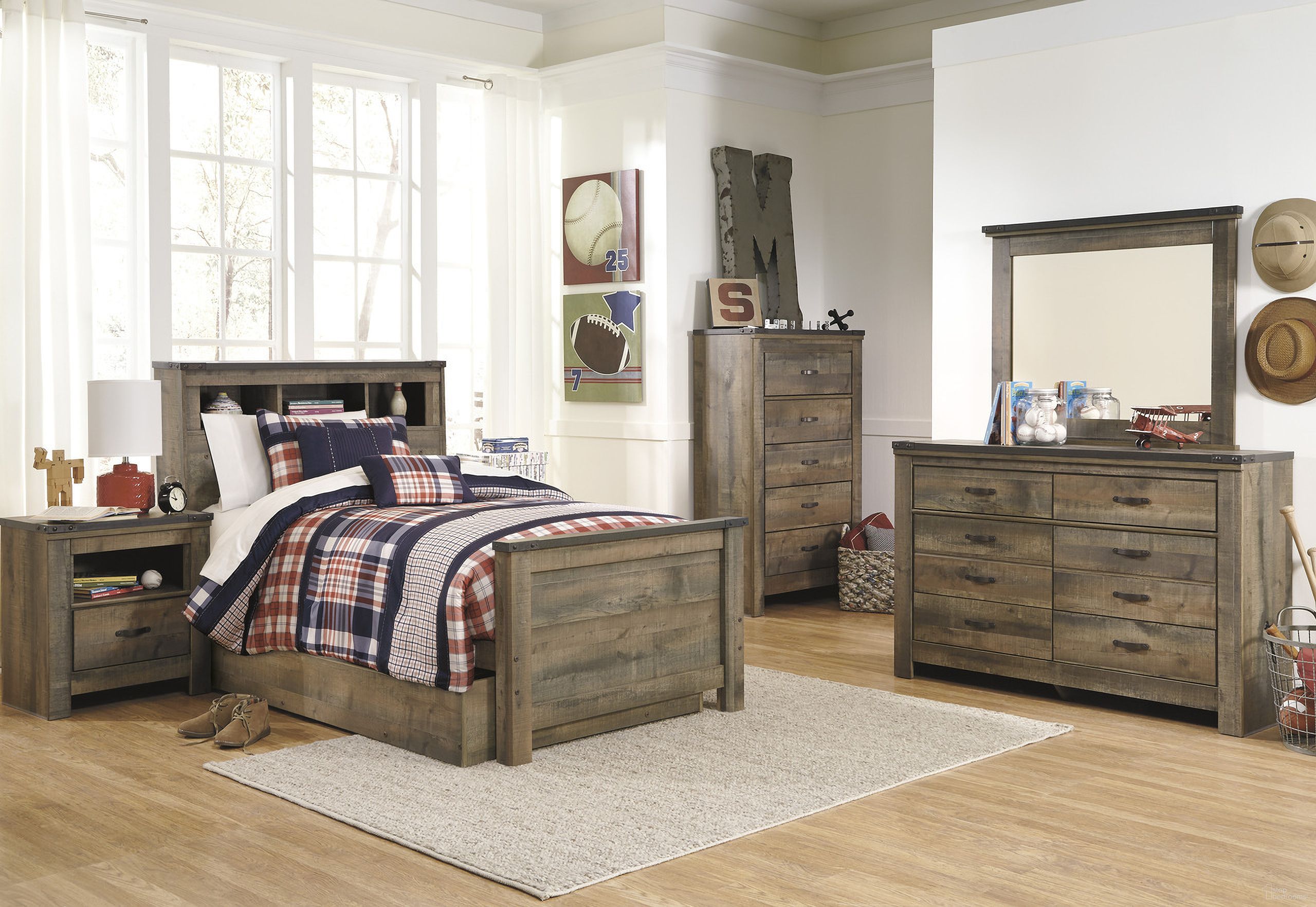 The appearance of Trinell Brown Youth Storage Bookcase Bedroom Set designed by Signature Design by Ashley in the industrial interior design. This brown piece of furniture  was selected by 1StopBedrooms from Trinell Collection to add a touch of cosiness and style into your home. Sku: B446-52;B446-60;B446-63;B446-83;B100-11;B446-91. Bed Type: Bookcase Bed. Material: Wood. Bed Size: Twin.