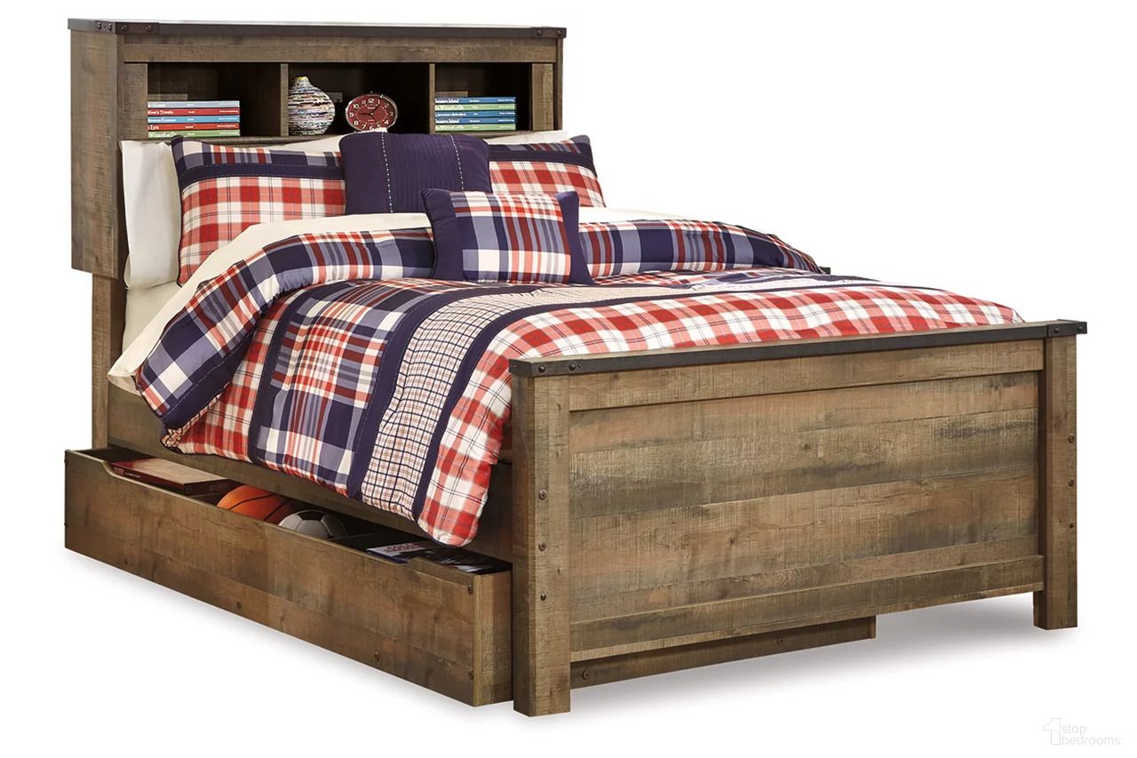 The appearance of Trinell Full Bookcase Bed with Storage In Brown designed by Signature Design by Ashley in the transitional interior design. This brown piece of furniture  was selected by 1StopBedrooms from Trinell Collection to add a touch of cosiness and style into your home. Sku: B100-12;B446-60;B446-65;B446-84;B446-86. Bed Type: Storage Bed. Material: Wood. Bed Size: Full.