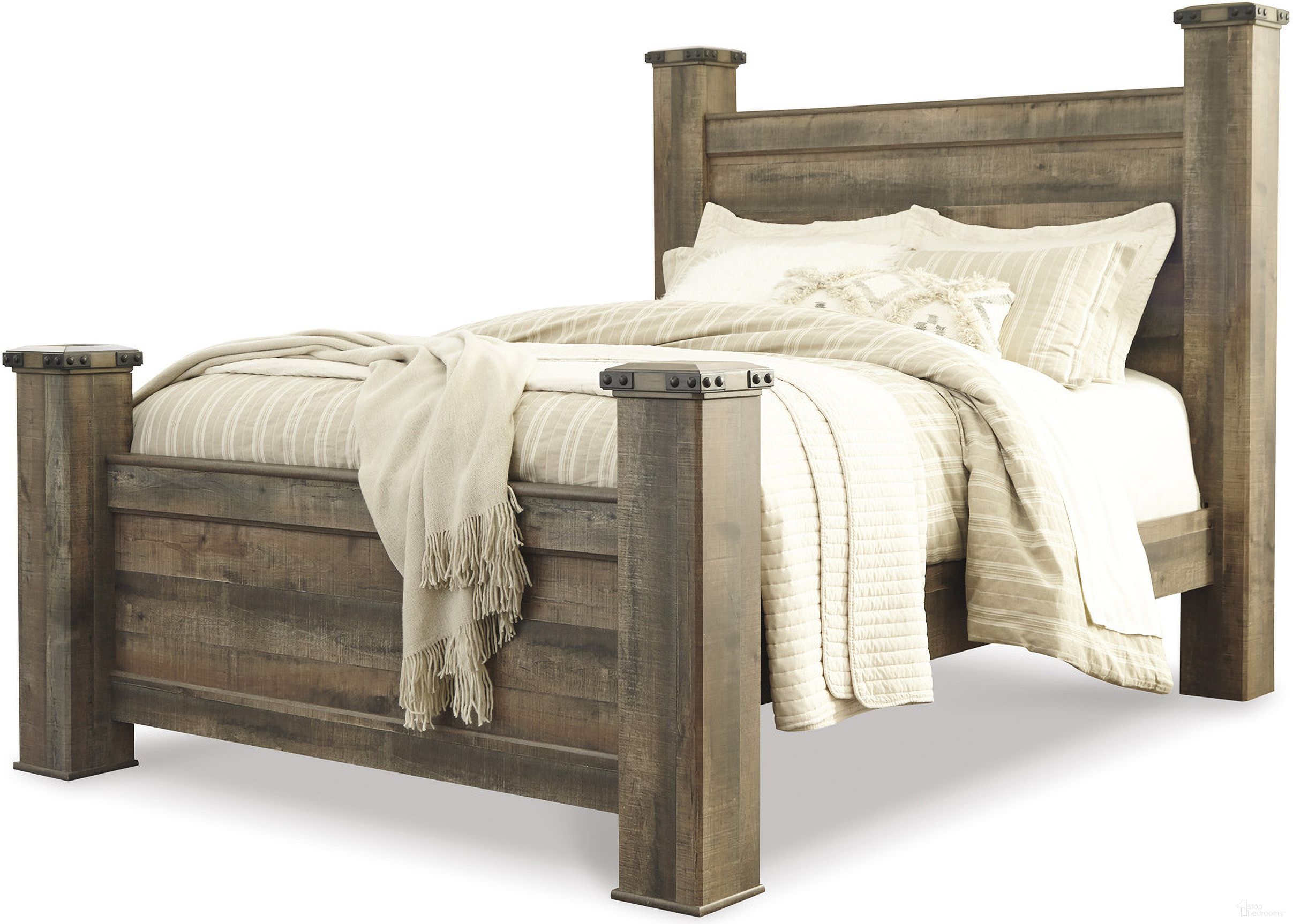 The appearance of Trinell Poster Bed Queen designed by Signature Design by Ashley in the transitional interior design. This brown piece of furniture  was selected by 1StopBedrooms from Trinell Collection to add a touch of cosiness and style into your home. Sku: B446-67;B446-61;B446-64;B446-98. Bed Type: Poster Bed. Material: Wood. Bed Size: Queen.