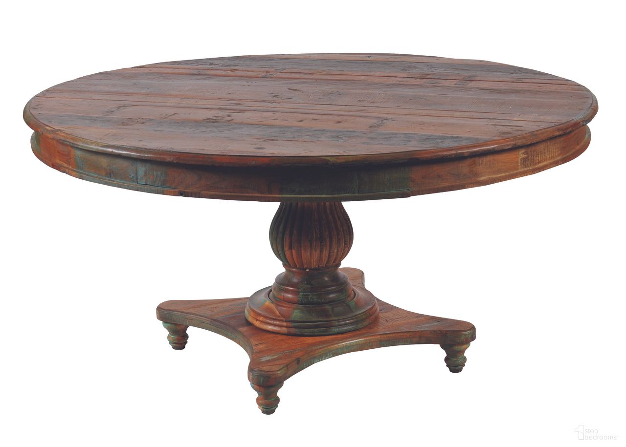 The appearance of Trinidad 60 Inch Dining Table In Brown and Multi designed by Moti in the modern / contemporary interior design. This brown and multi piece of furniture  was selected by 1StopBedrooms from Trinidad Collection to add a touch of cosiness and style into your home. Sku: 87002001. Table Base Style: Pedestal. Table Top Shape: Round. Size: 60". Material: Mango Wood.