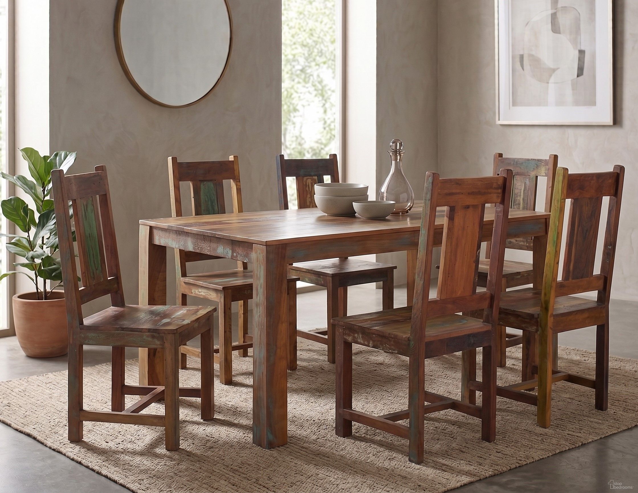 Trinidad 72 Inch Dining Room Set In Brown and Multi
