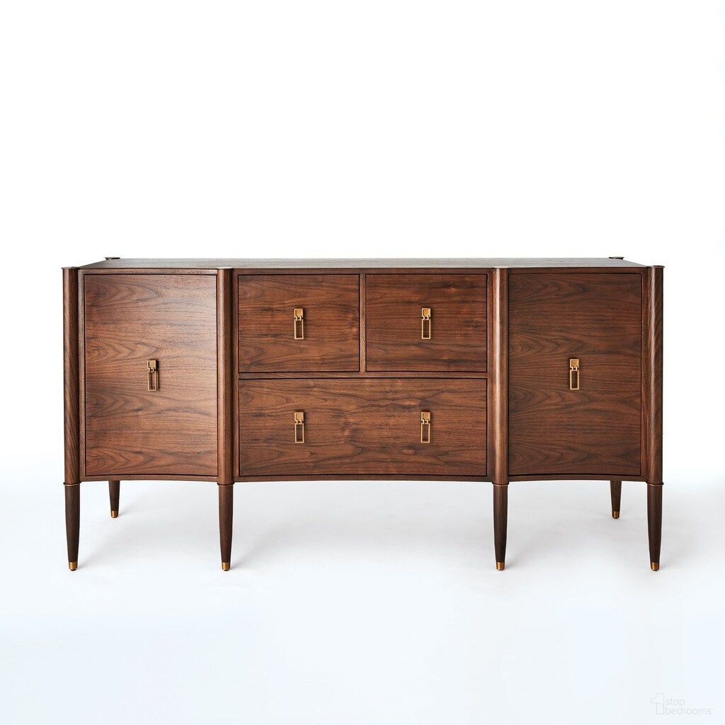 The appearance of Triple Curve Cabinet In Walnut designed by Global Views in the modern / contemporary interior design. This walnut piece of furniture  was selected by 1StopBedrooms from Triple Collection to add a touch of cosiness and style into your home. Sku: EN220008. Material: Brass.