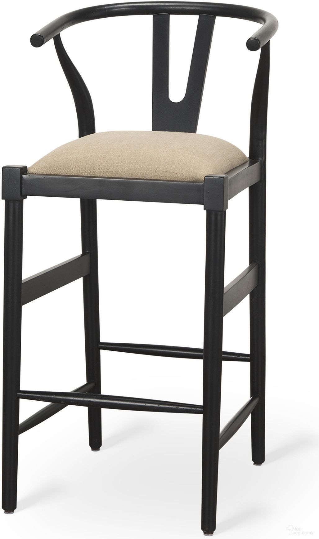 The appearance of Trixie Wood Frame with Gray Upholstered Seat Bar Stool In Black designed by Mercana in the transitional interior design. This black piece of furniture was selected by 1StopBedrooms from Trixie Collection to add a touch of cosiness and style into your home. Sku: 70194. Material: Wood.